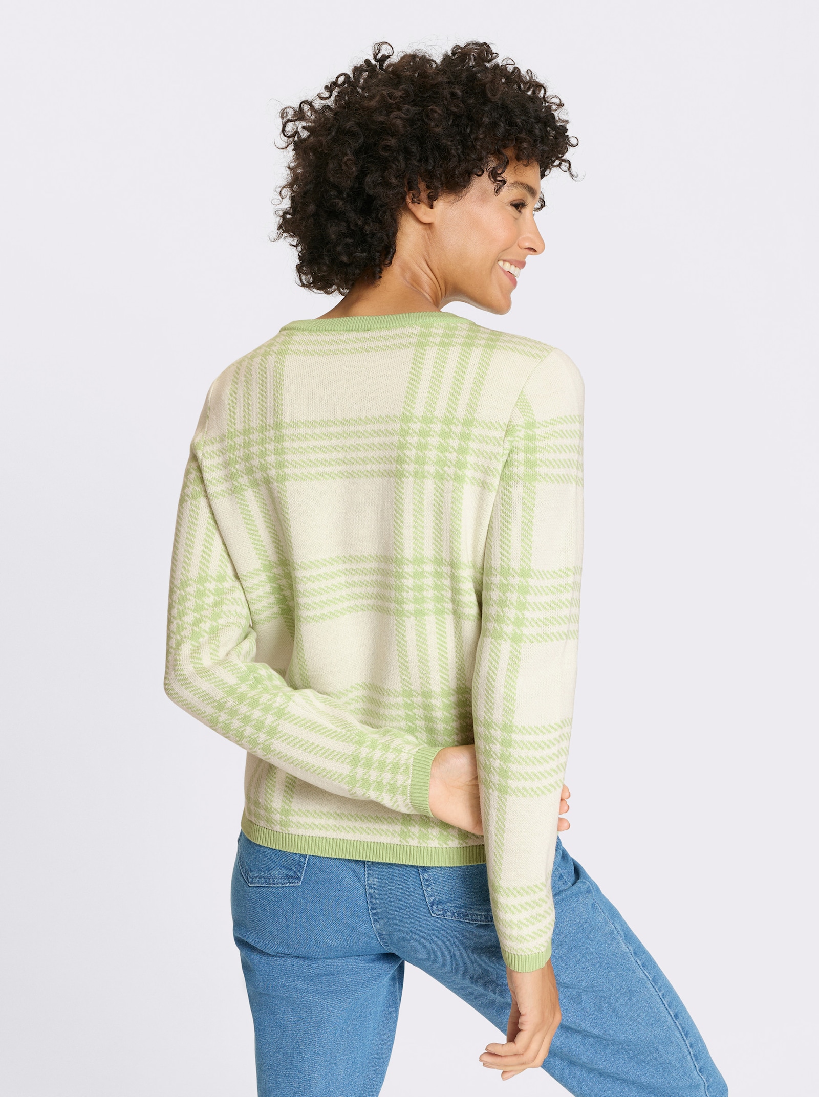 Pullover met ronde hals in een geruit jacquardpatroon - resedagroen/ecru gedessineerd