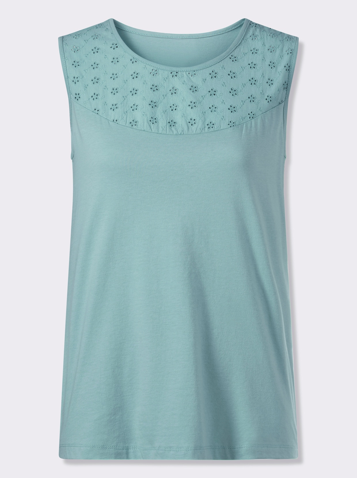 Shirttop mit Lochstickerei - salbei