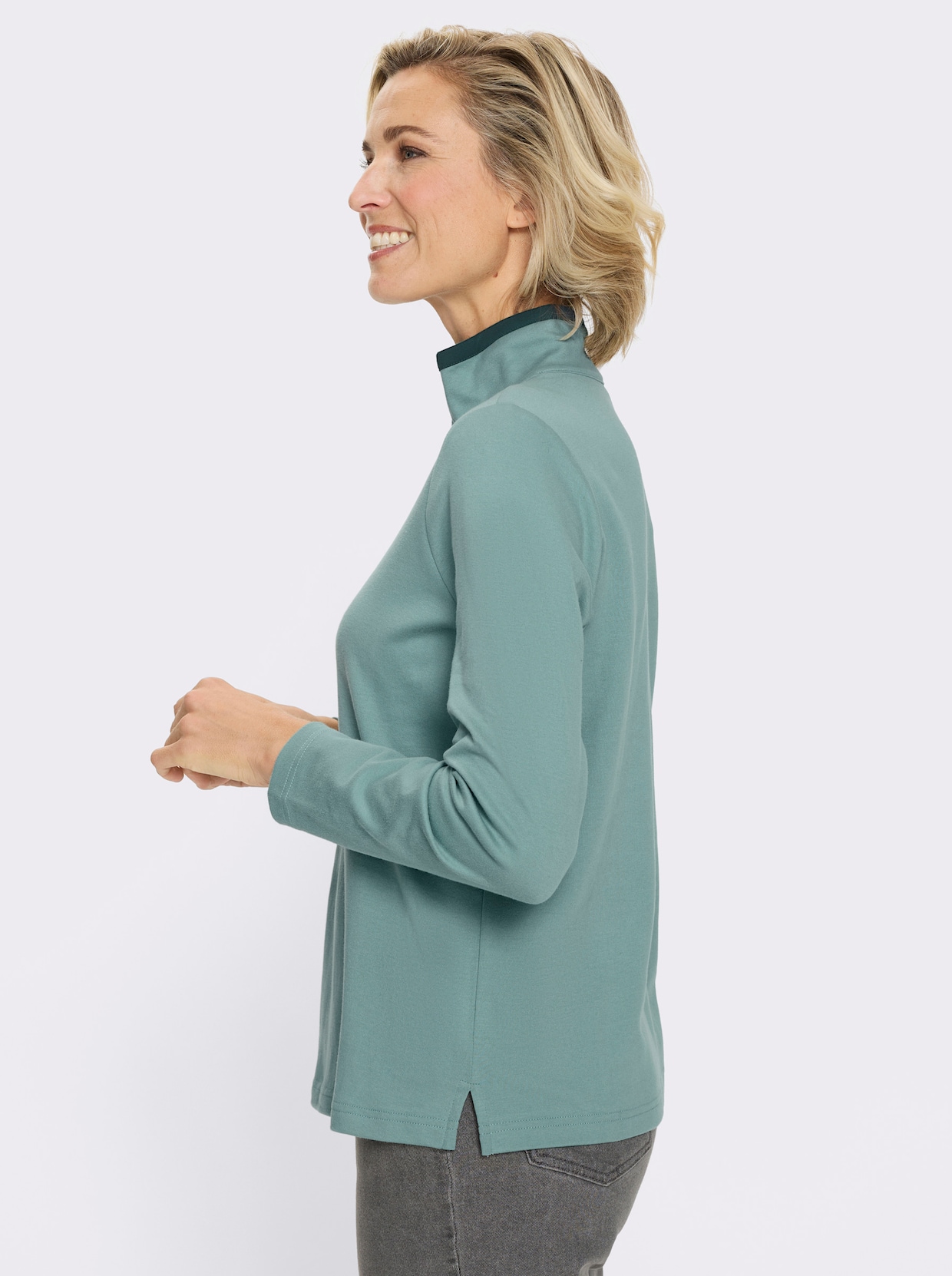 Sweatshirt mit Troyerkragen - jade