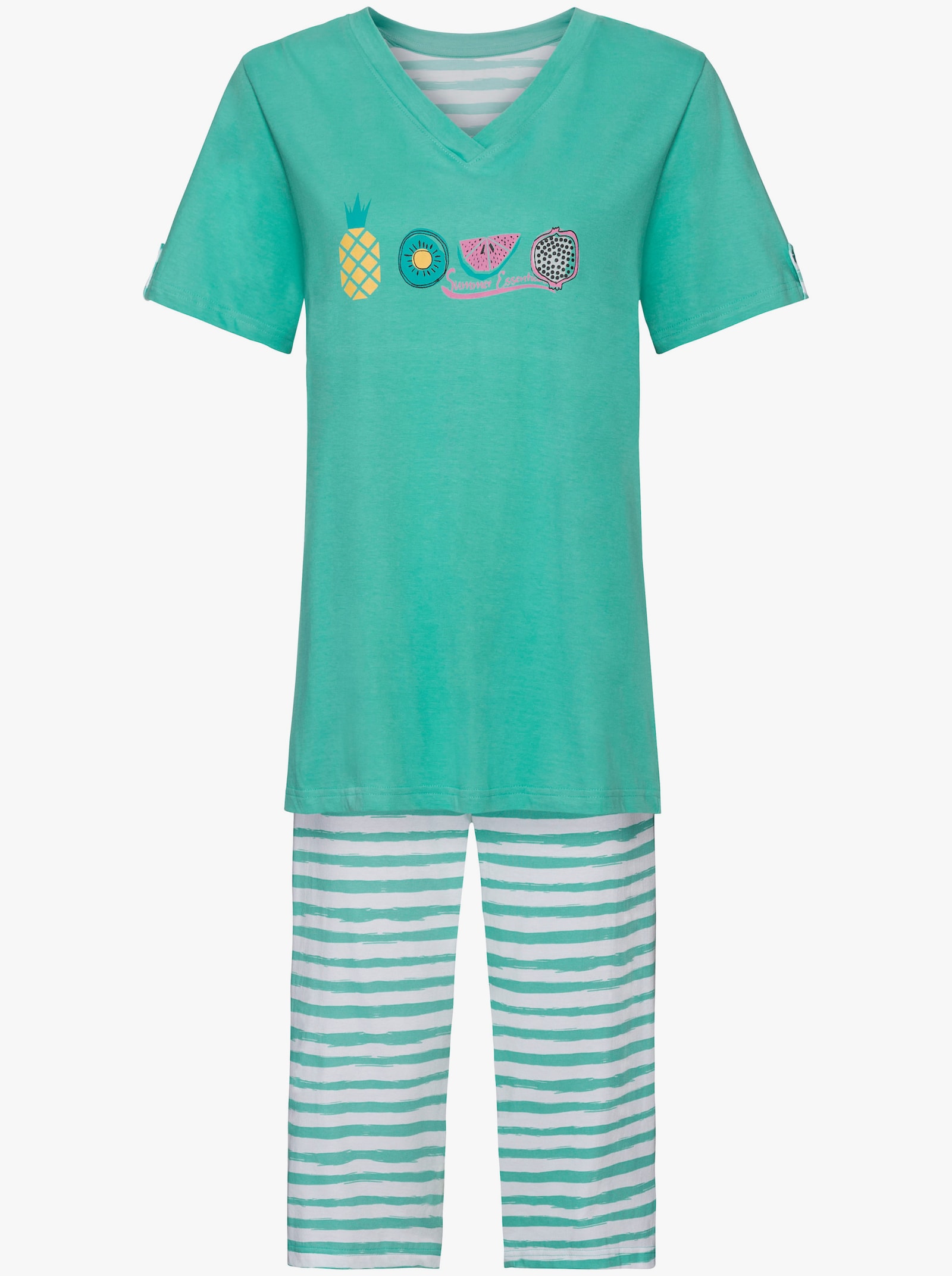 Comtessa Capri-pyjama’s van single-jersey - groen + groen gestreept