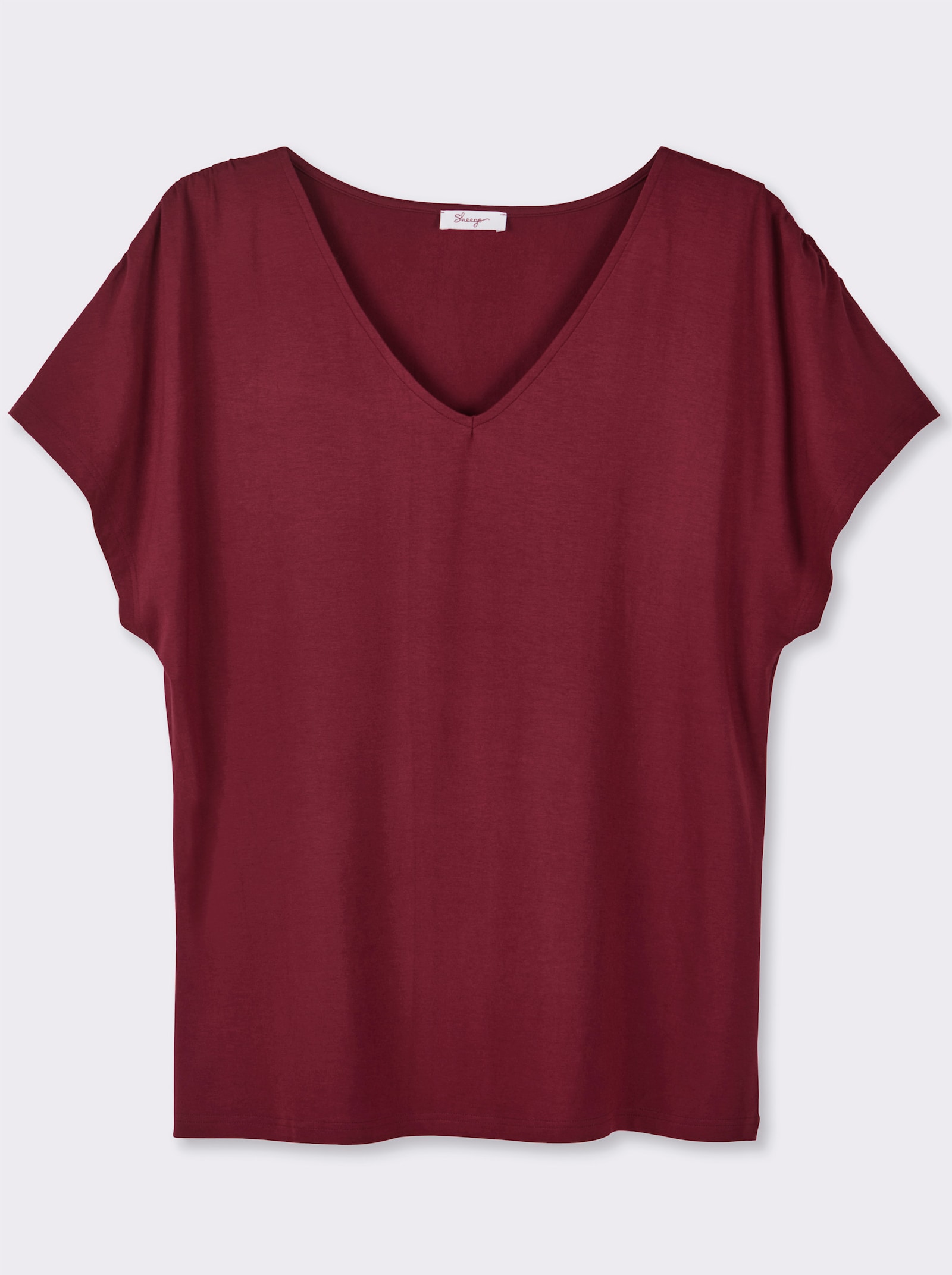 sheego V-Shirt mit Raffungen an der Schulternaht - bordeaux