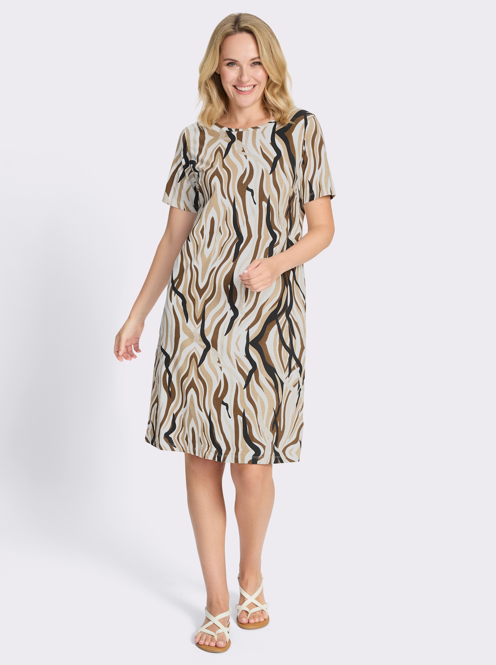 Jerseykleid mit Wellen-Druck - sand-camel-bedruckt