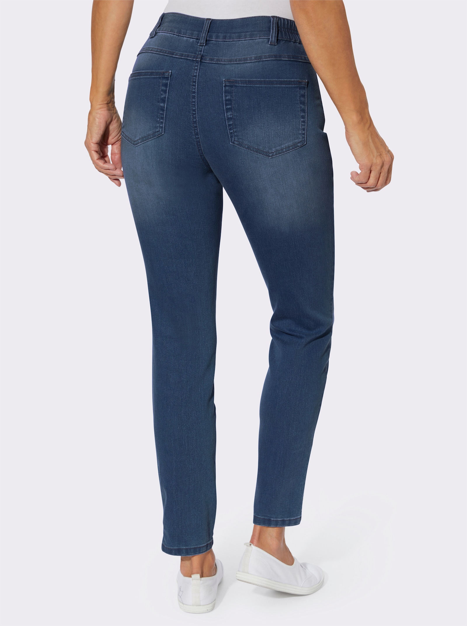 Jeans in verkort model, comfortband - blue-stonewashed