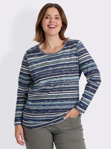 Langarmshirt aus reiner Baumwolle - marine-ozean-bedruckt
