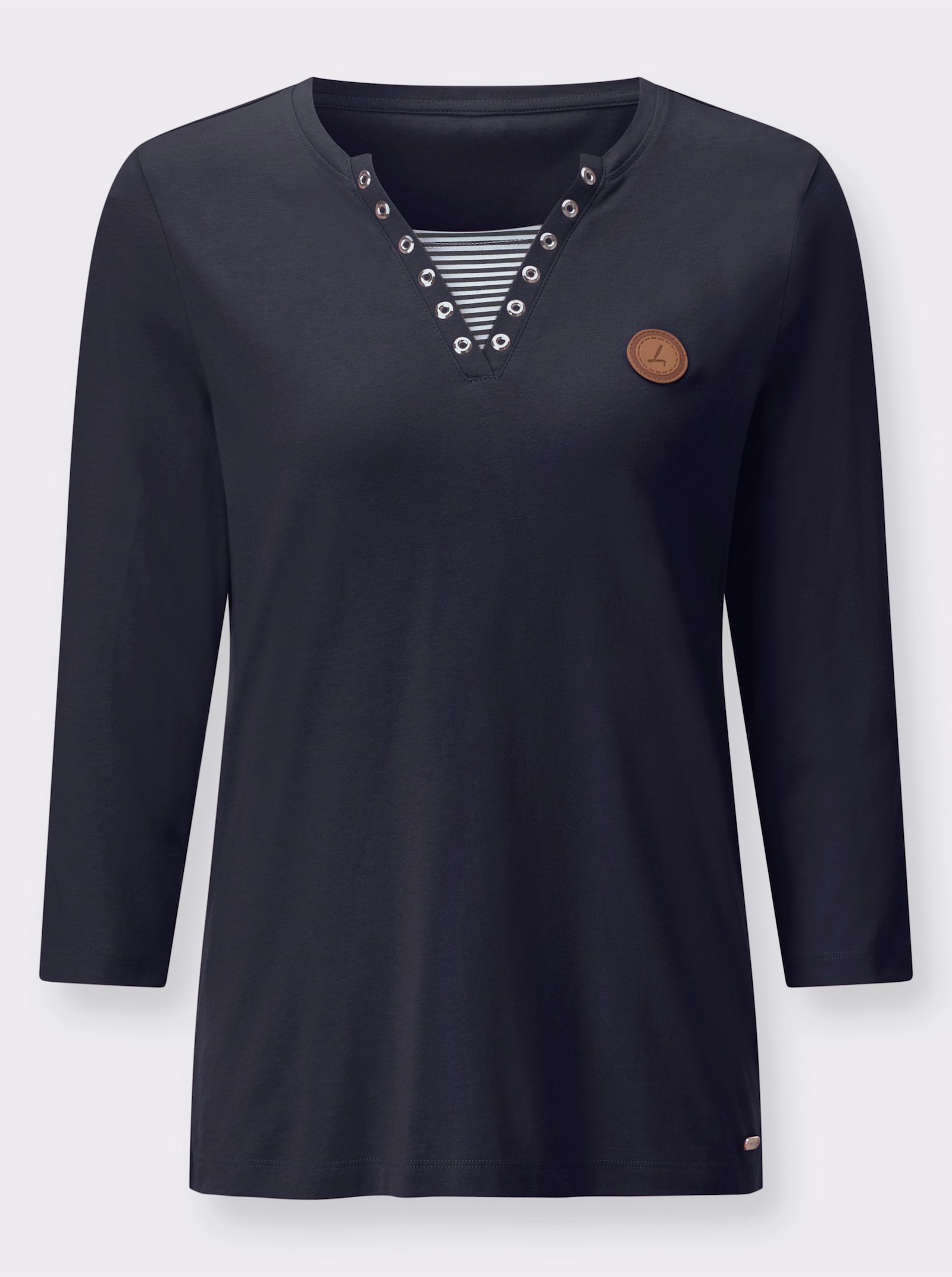 Shirt met 3/4-mouwen in 2-in-1-look - marine