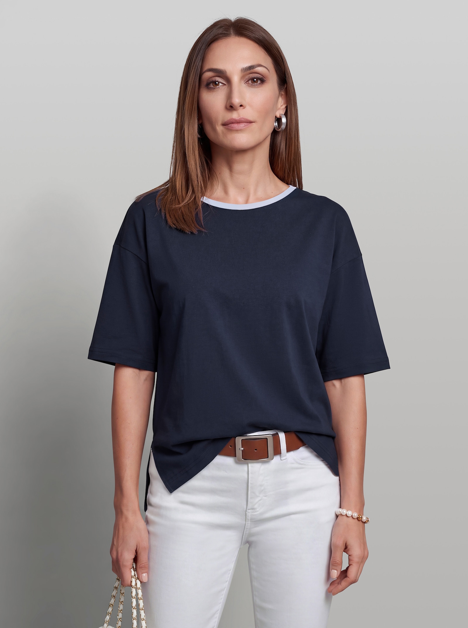 heine Kurzarmshirt mit asymmetrischem Saum - marine