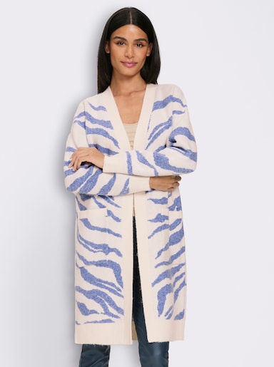 heine Vest van jacquard in zebralook - champagne/duivenblauw gedessineerd