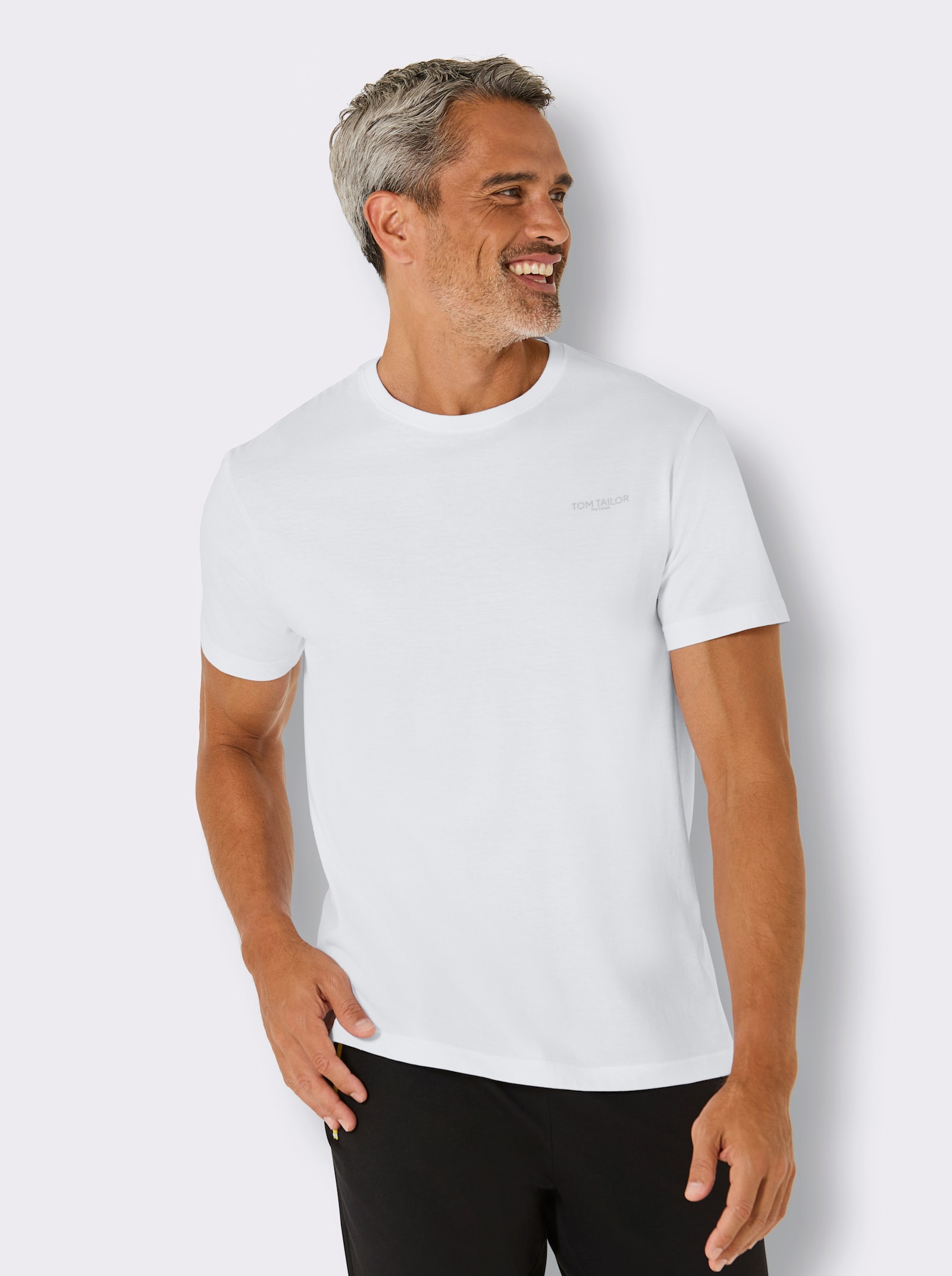 TOM TAILOR Rundhalsshirt mit Logo-Print - 3x weiß