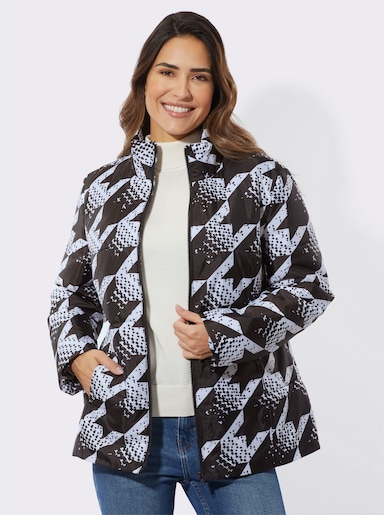 Steppjacke mit Hahnentritt-Muster - schwarz-ecru-bedruckt