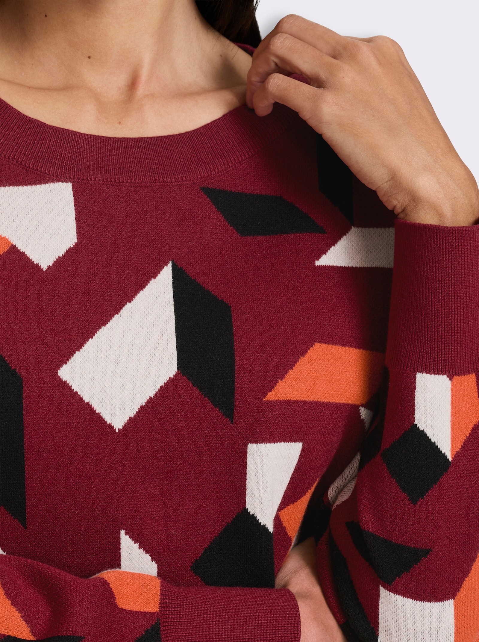 heine Longpullover mit Grafikmuster - dunkelrot-champagner-gemustert