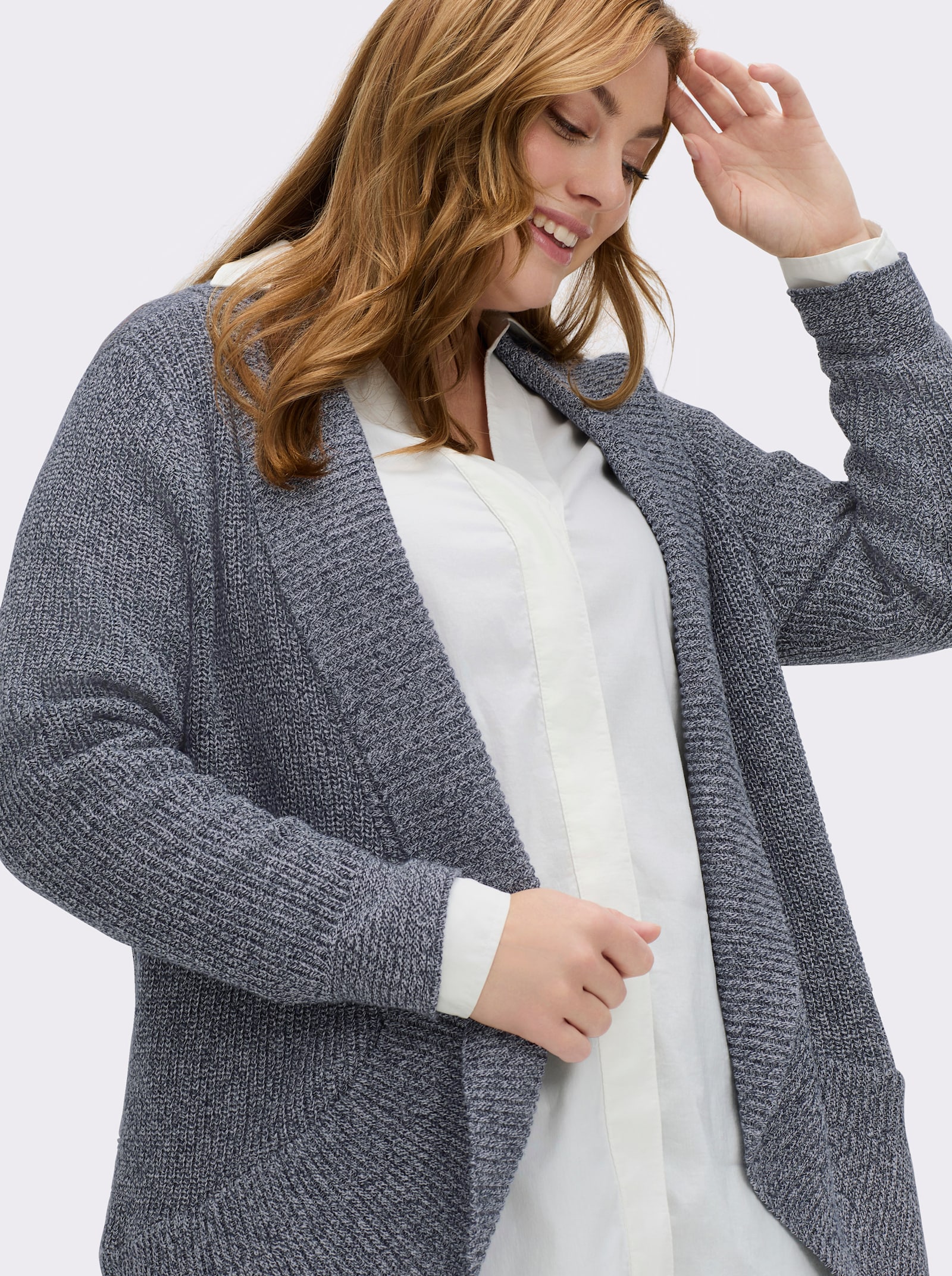 Strickjacke mit Schalkragen - marine-meliert