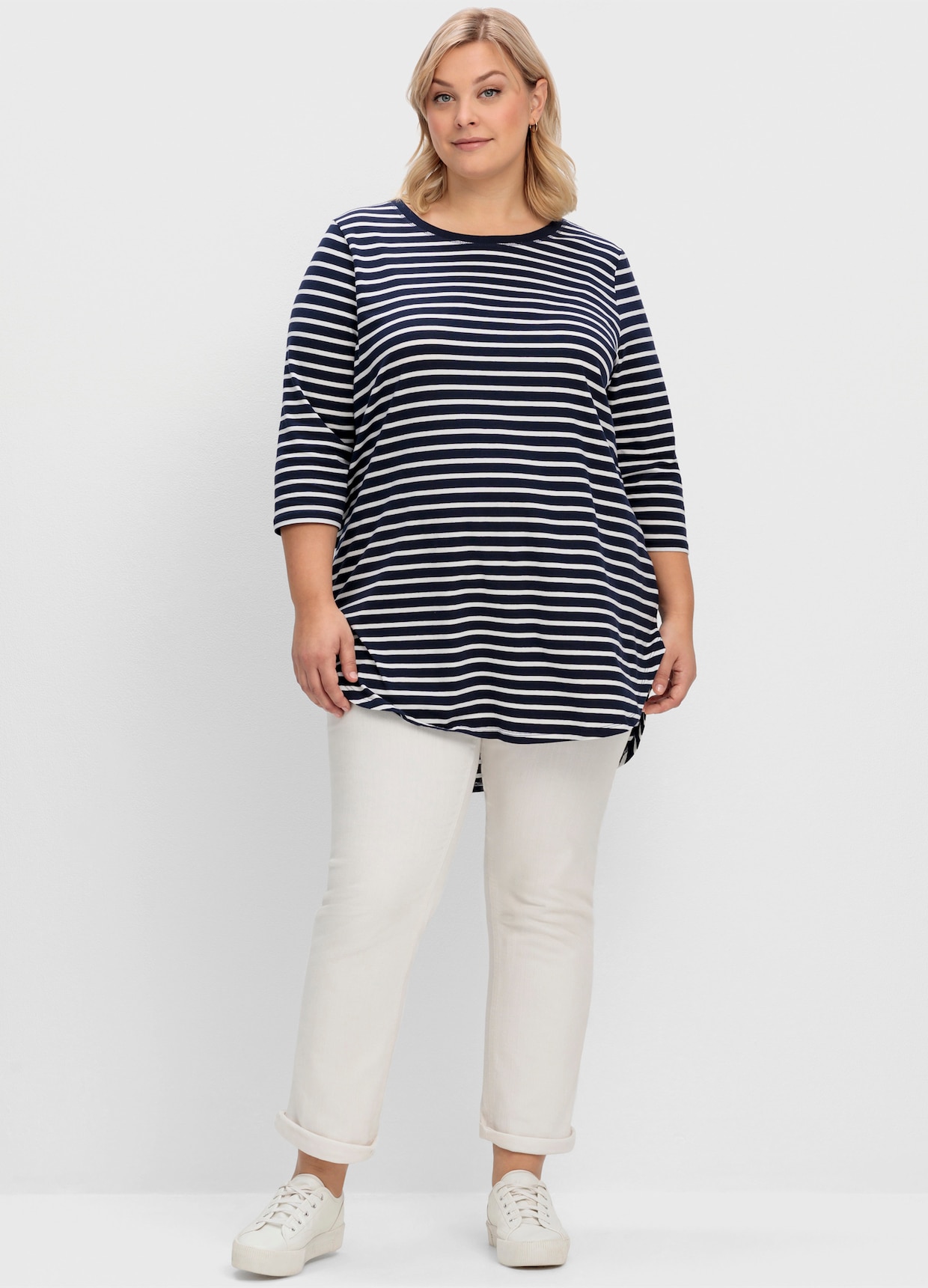 sheego Lang shirt - marine/wit