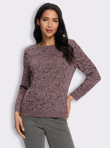 Ajourpullover mit Herzchen - burgund-puder-meliert
