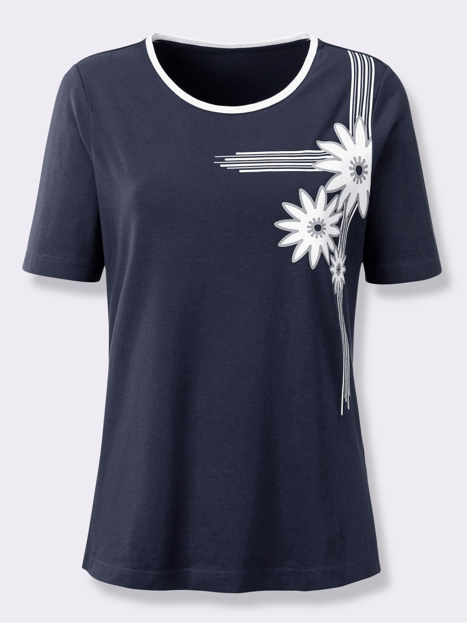 Kurzarmshirt mit platziertem Blütenprint - marine
