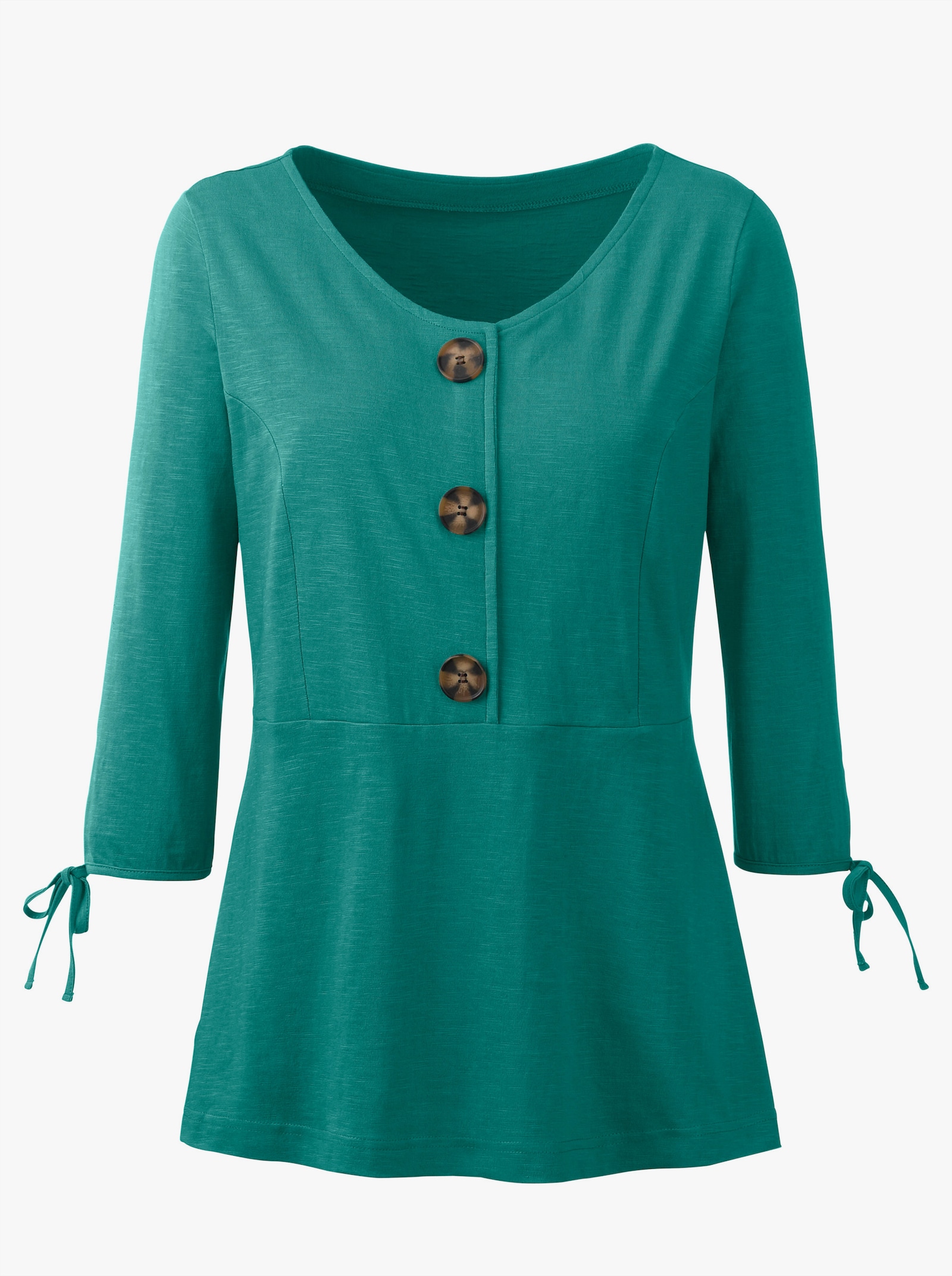 Shirt met 3/4-mouwen met bindstrikje - smaragdgroen