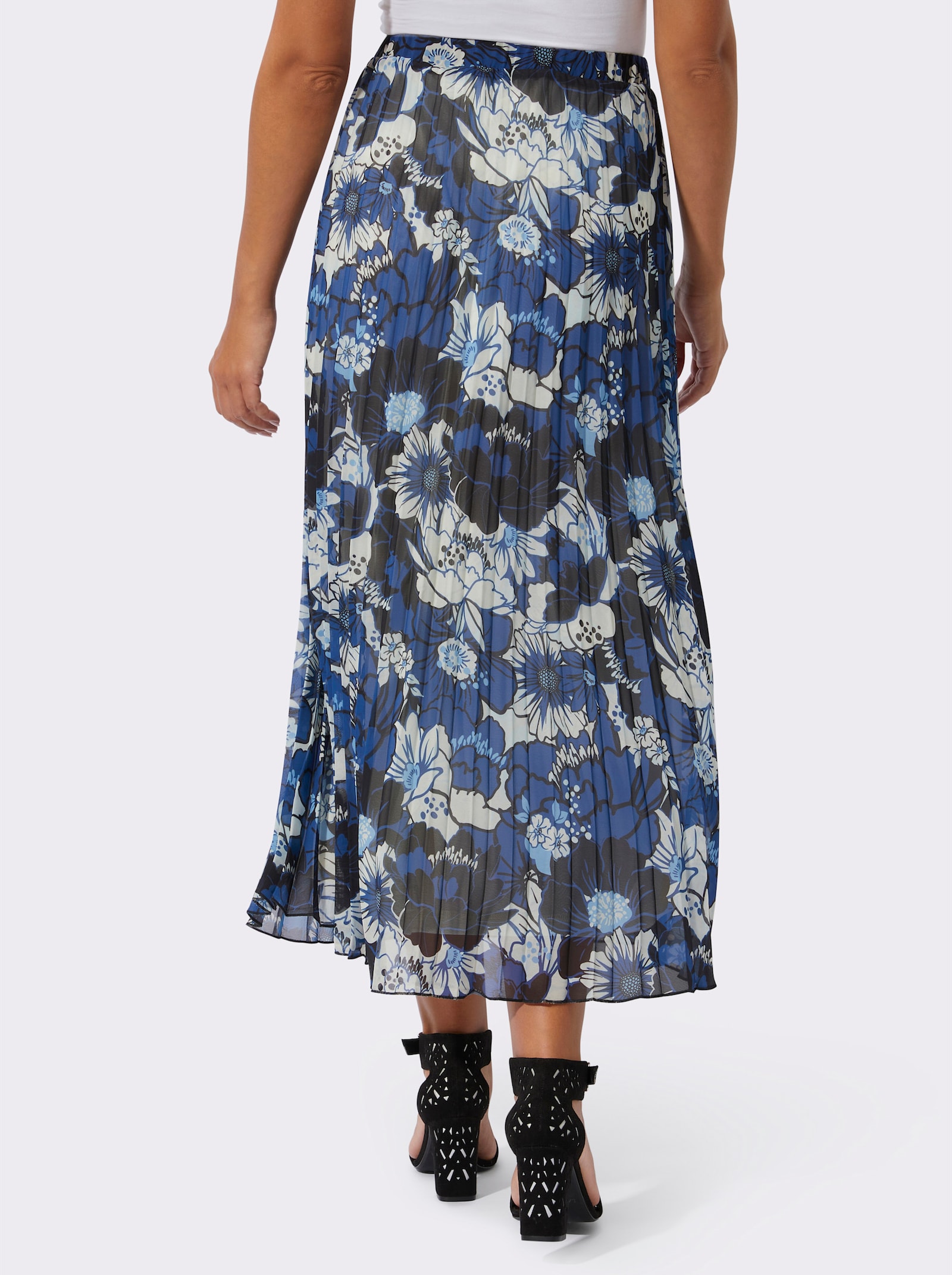 Plisseerock mit blickdichtem Futter - royalblau-schwarz-bedruckt