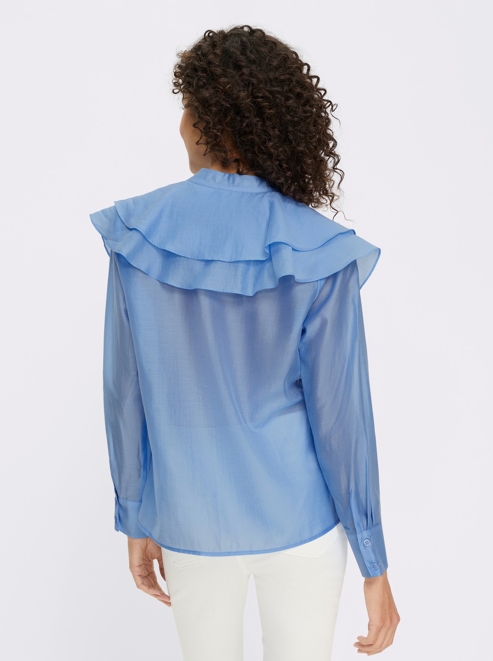 heine Volantbluse mit Langarm - himmelblau