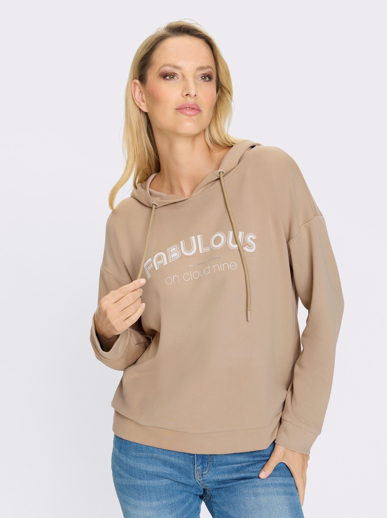 heine Kapuzensweatshirt mit Schriftzug - beige
