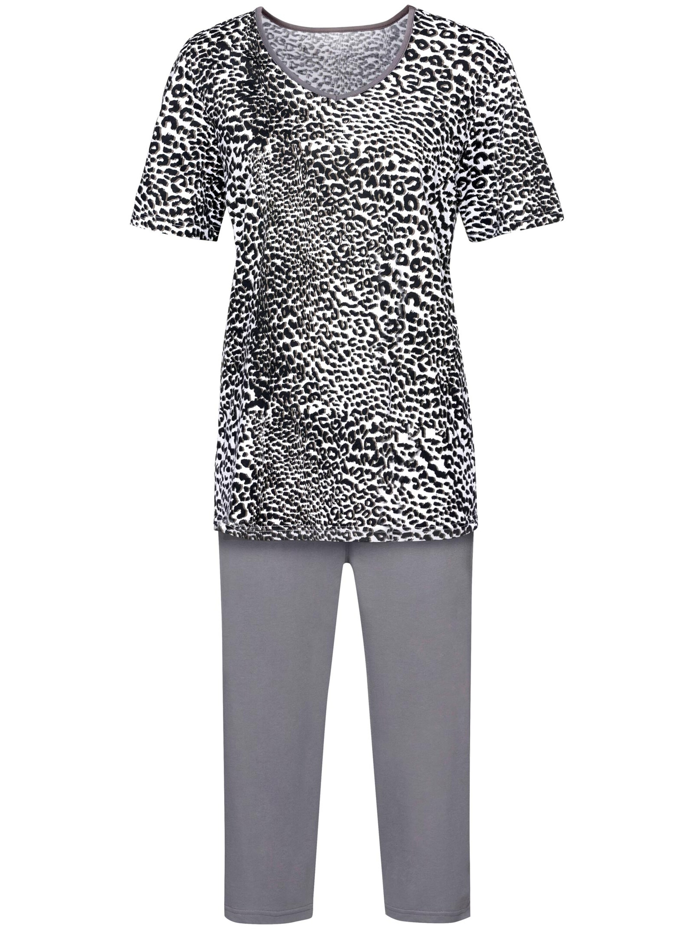 Capri-Schlafanzug - weiß-grau-bedruckt