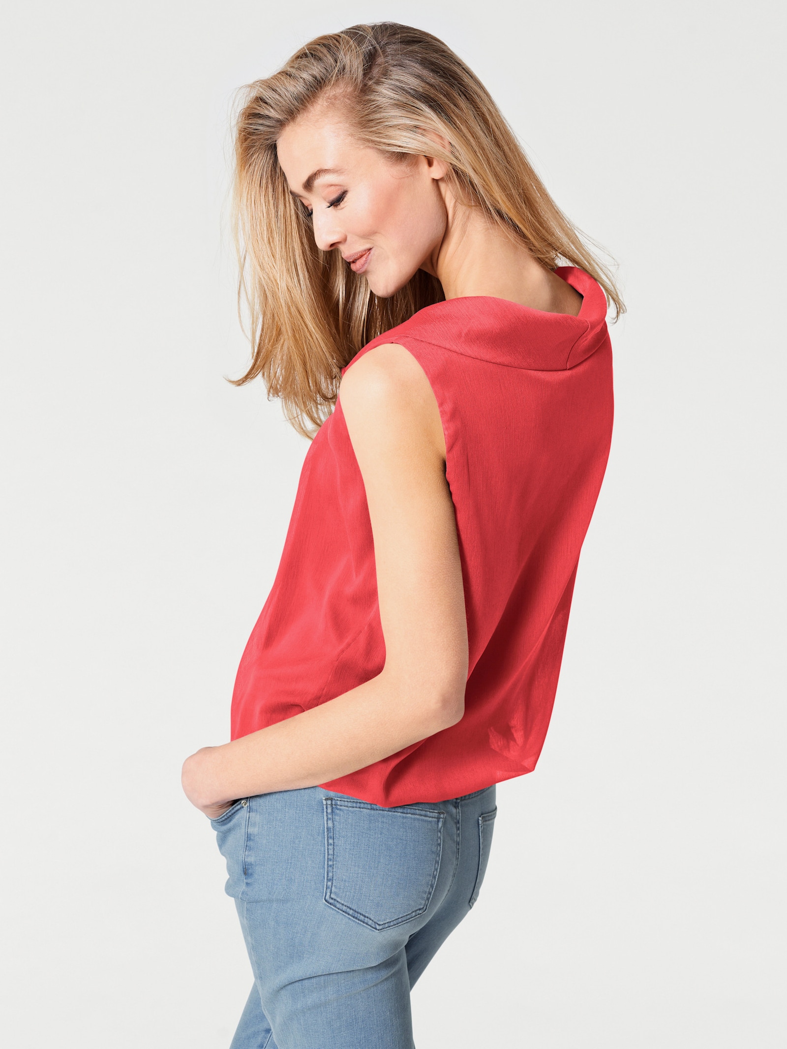 heine Blusentop mit Wasserfall-Ausschnitt - tomatenrot