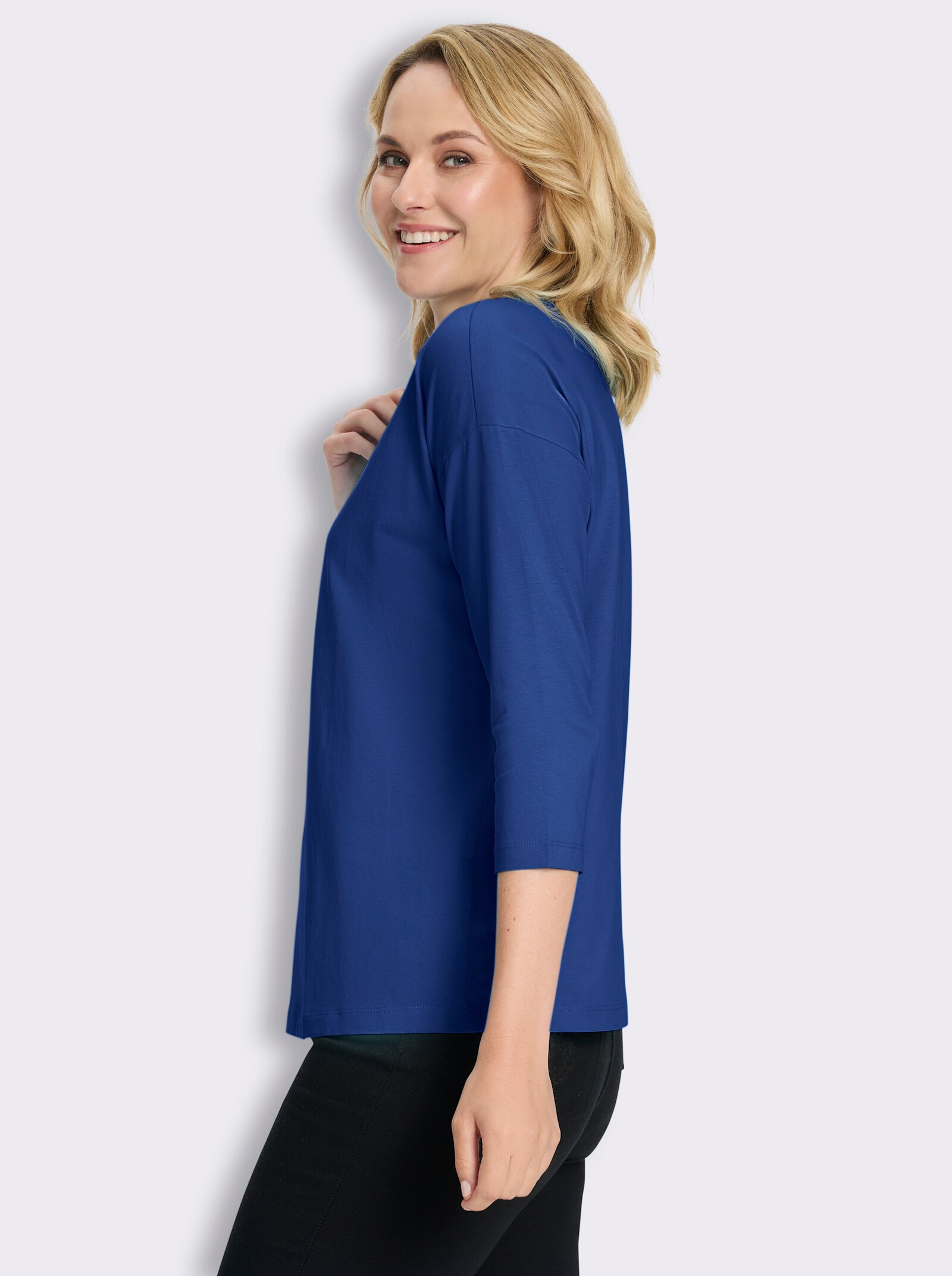 3/4-Arm-Shirt in Baumwoll-Qualität - royalblau