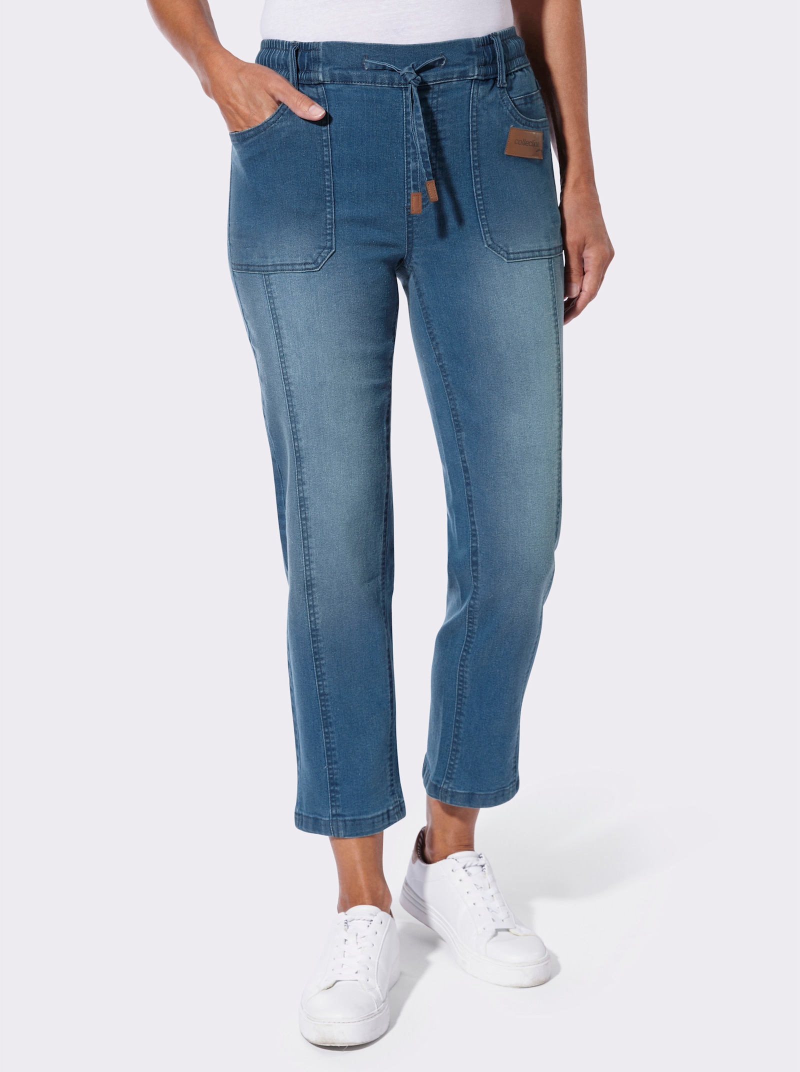 7/8-Jeans mit bequemem Schlupfbund - blue-stone-washed