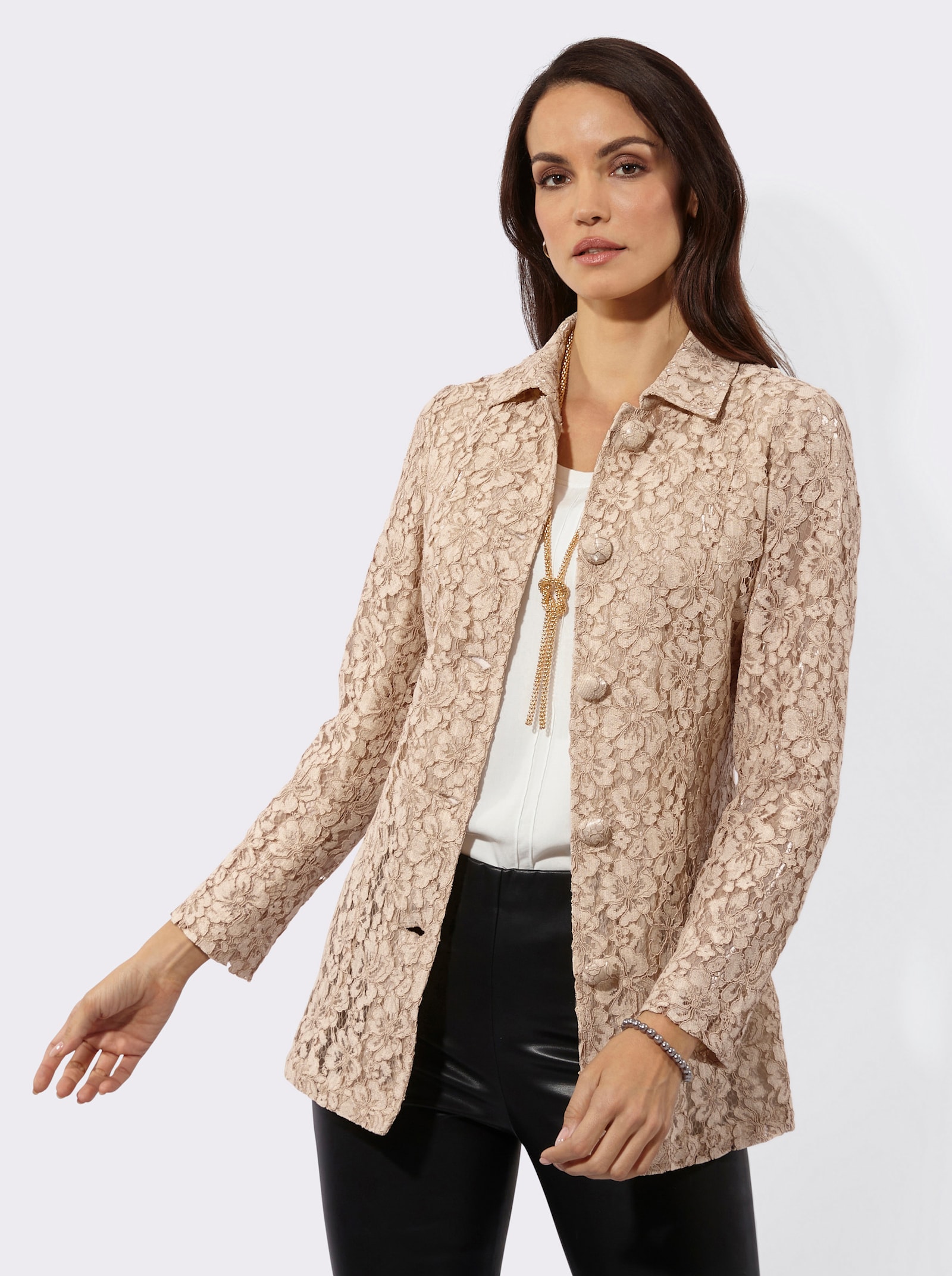 Spitzenbluse mit Organzafutter - elfenbein-beige-gemustert