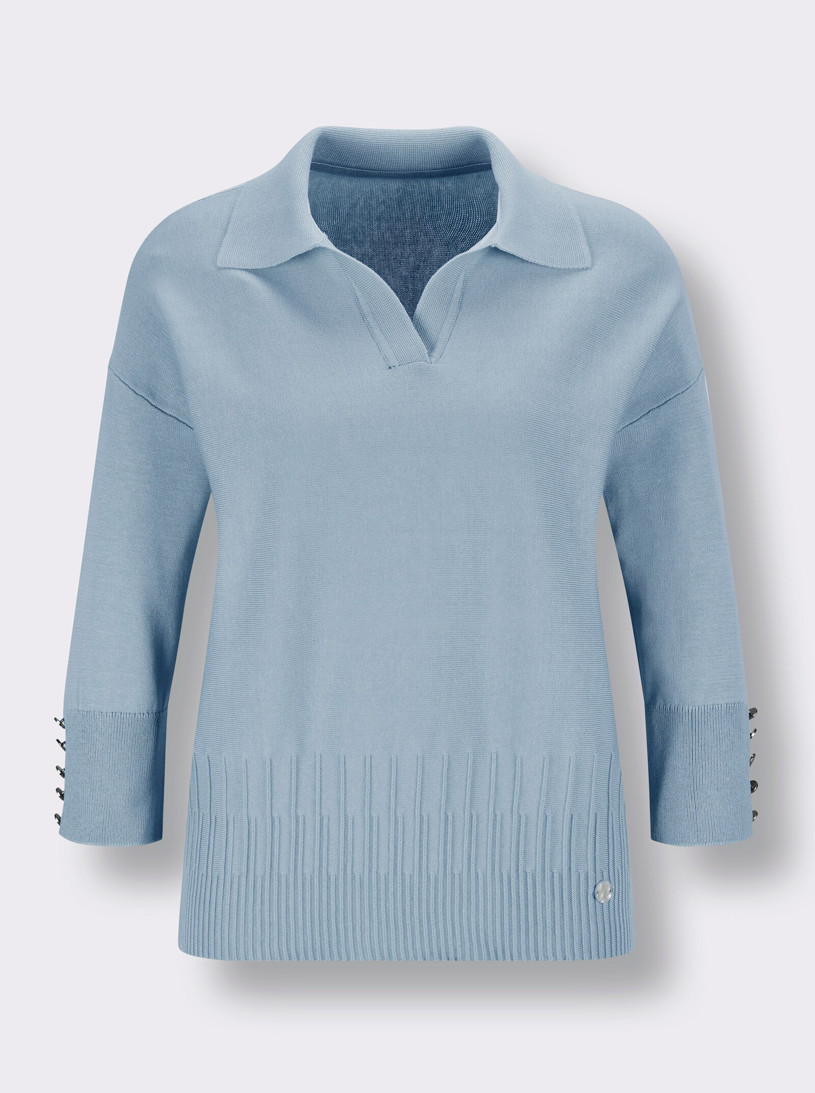 CREATION L PREMIUM Polopullover aus Querstrick - eisblau