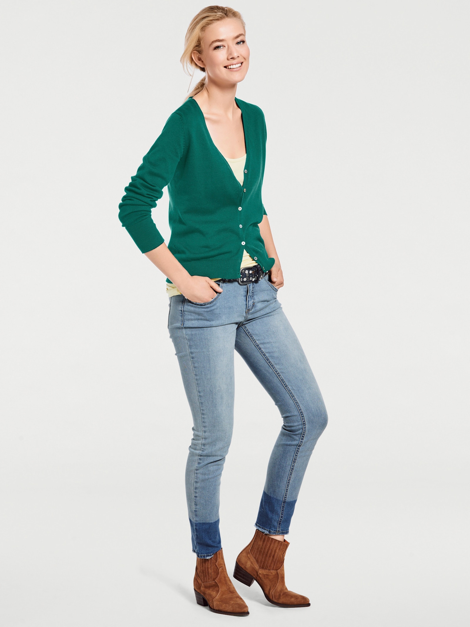 heine Veste en tricot fin style cardigan - émeraude