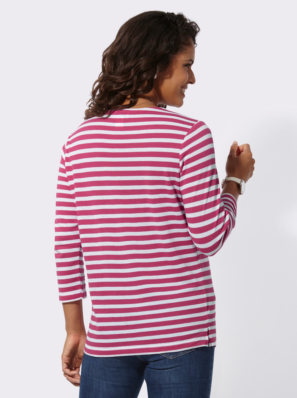 Streepjesshirt - fuchsia/wit gestreept