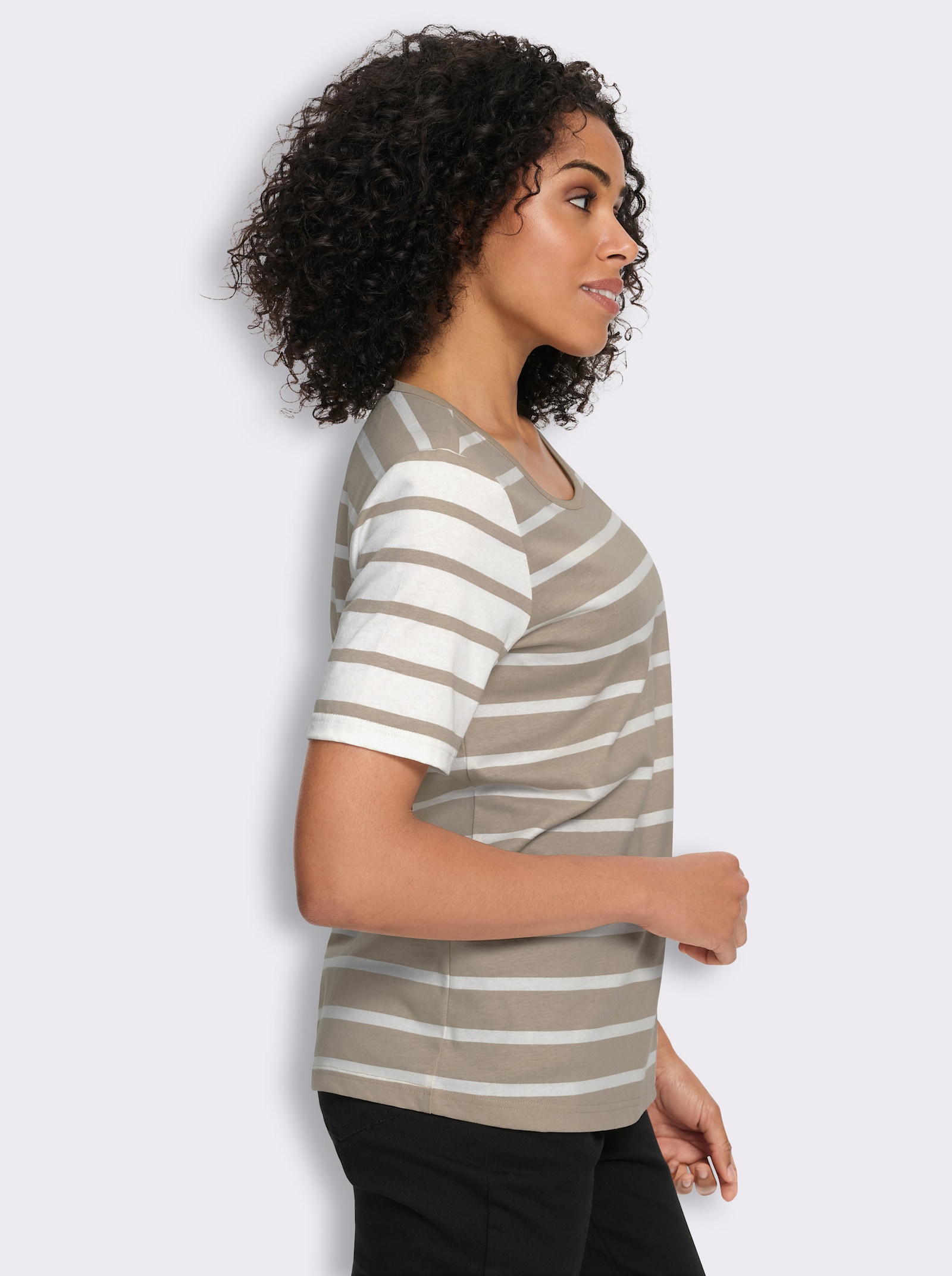 Kurzarmshirt mit Ringel-Muster - sesam-ecru-geringelt