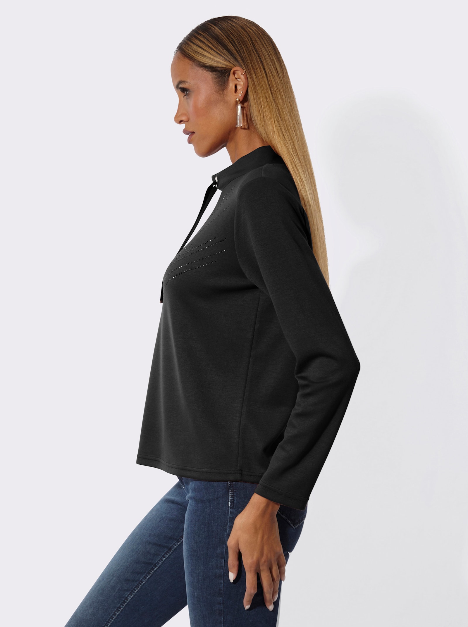 Sweatshirt mit Glitzersteinchen-Verzierung - schwarz