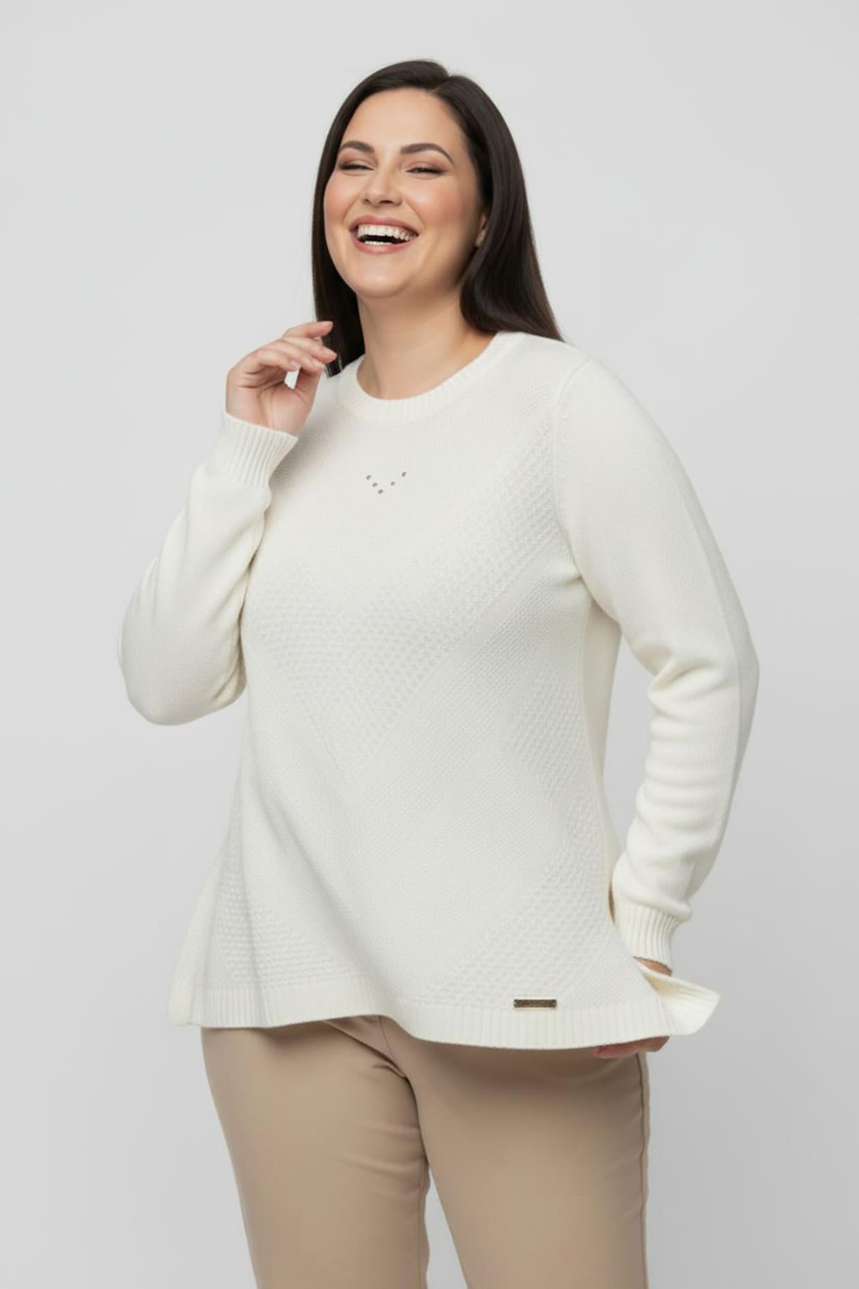 Langarm-Pullover mit Metallplättchen-Applikationen - ecru