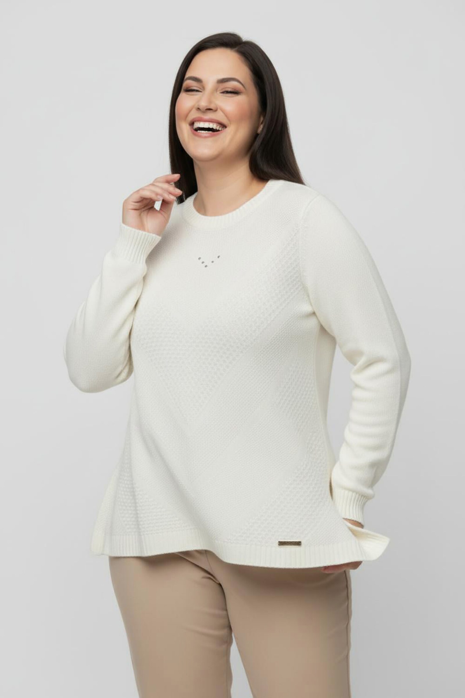 Langarm-Pullover mit Metallplättchen-Applikationen - ecru