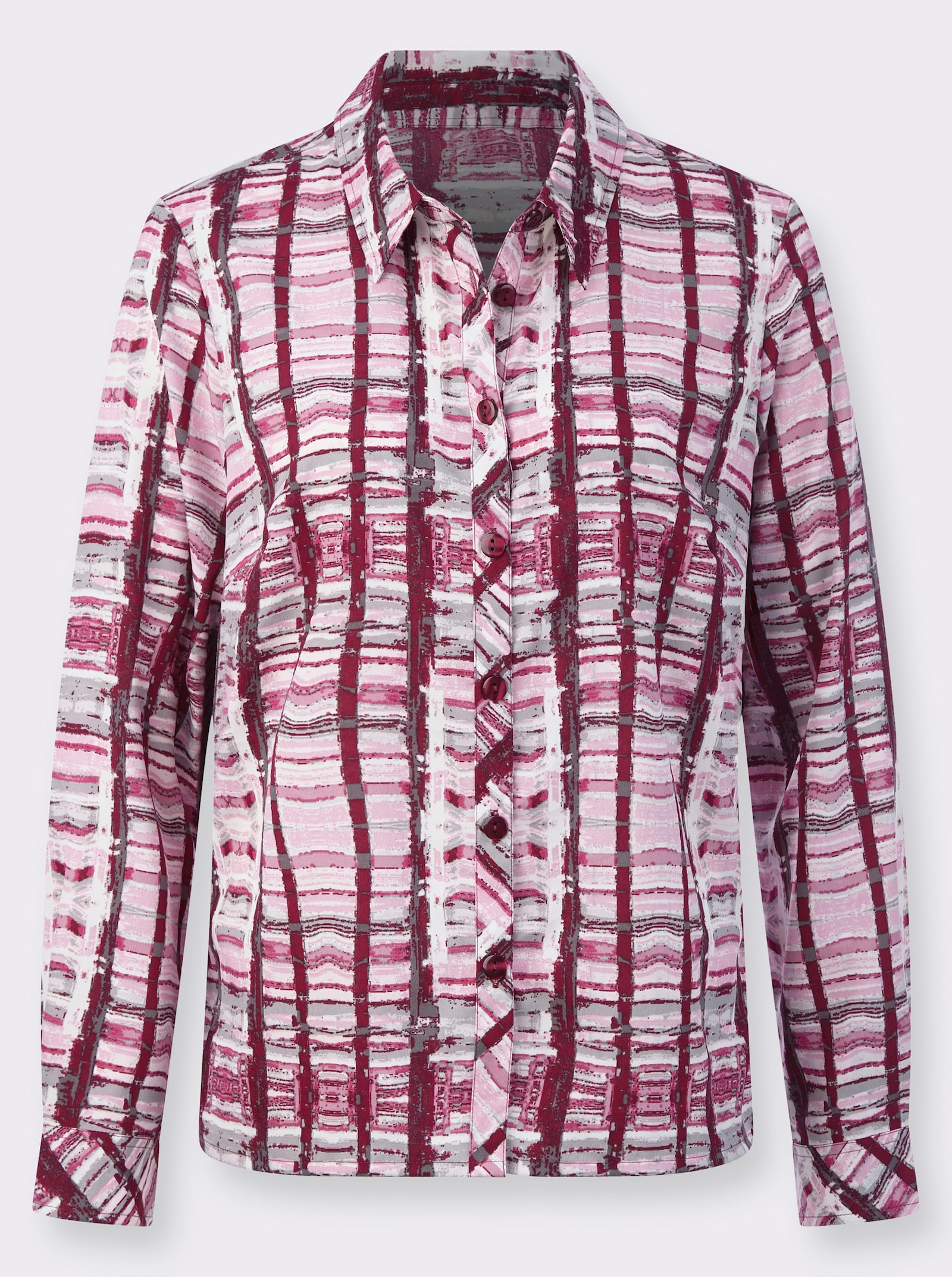 Blouse met lange mouwen en overhemdkraag - roze/bordeaux bedrukt