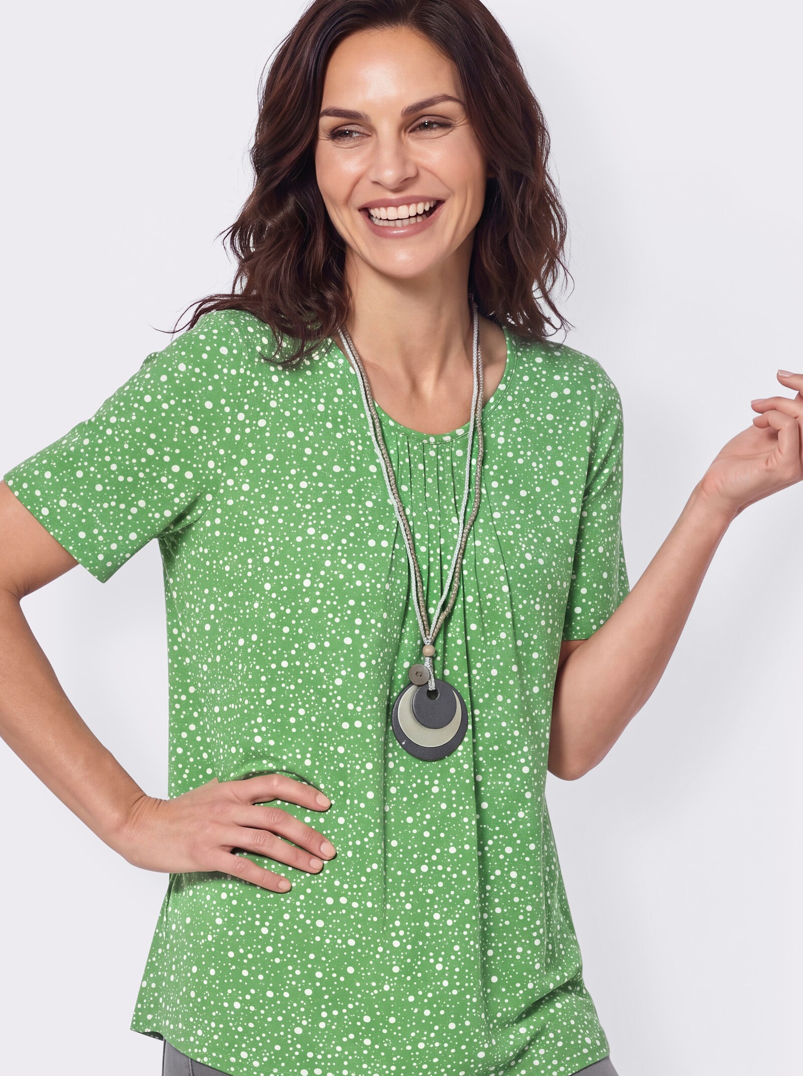 Tunikashirt mit Punkte-Dessin - apfel-weiß-bedruckt