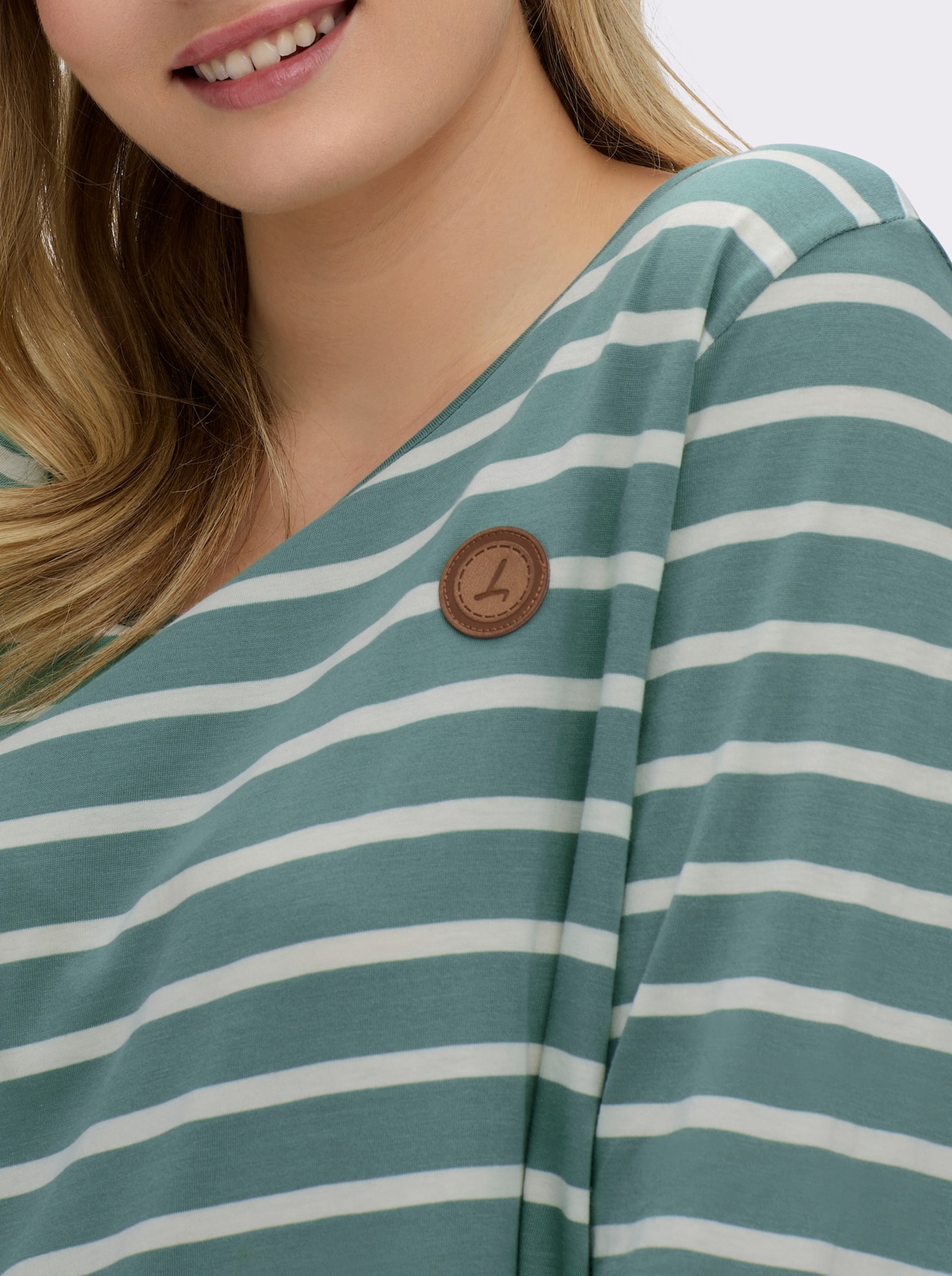 Ringelshirt mit Lederimitat-Patches - jade-ecru-gestreift