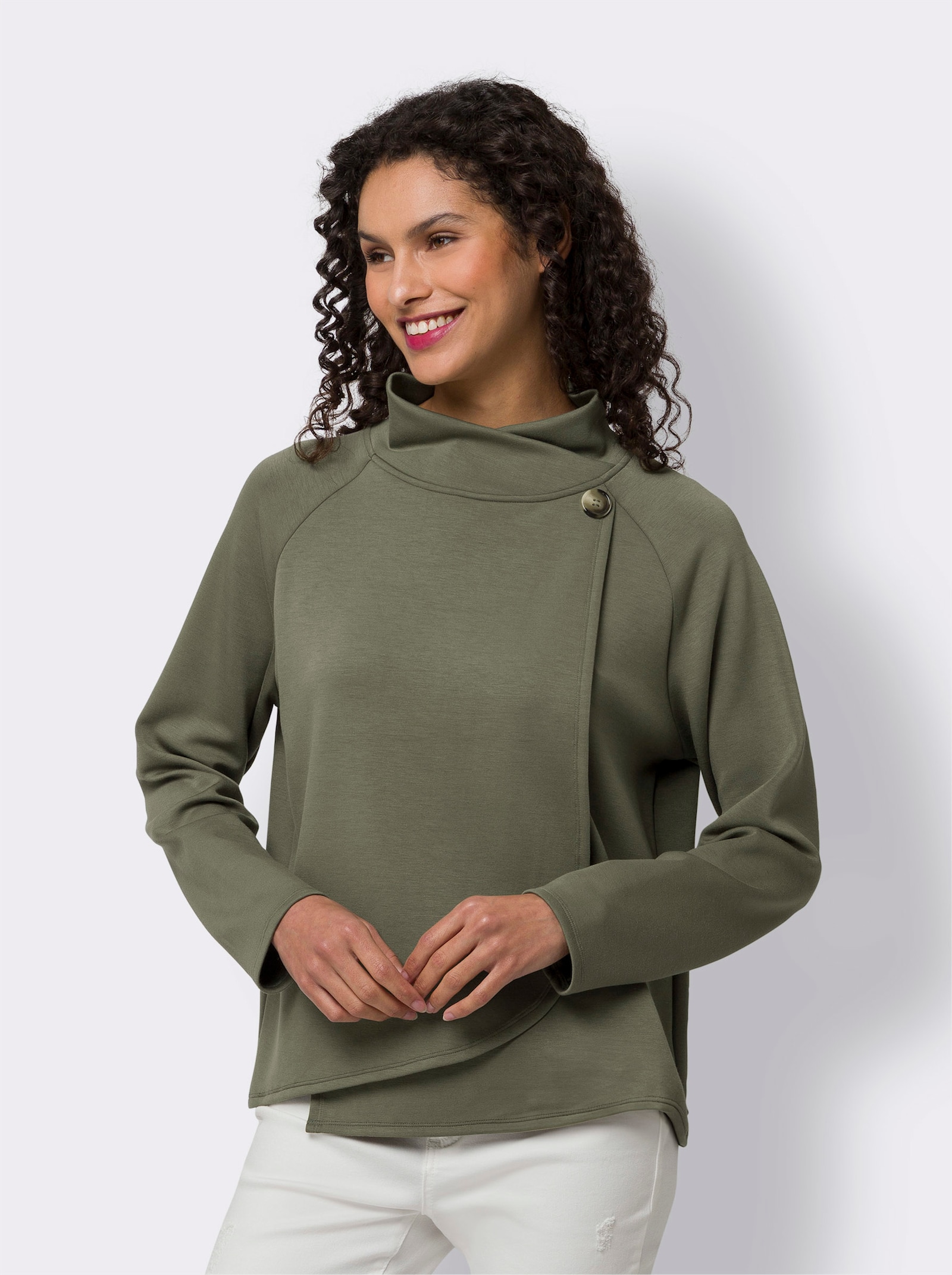 heine Sweatshirt in asymmetrischer Wickel-Optik - khaki