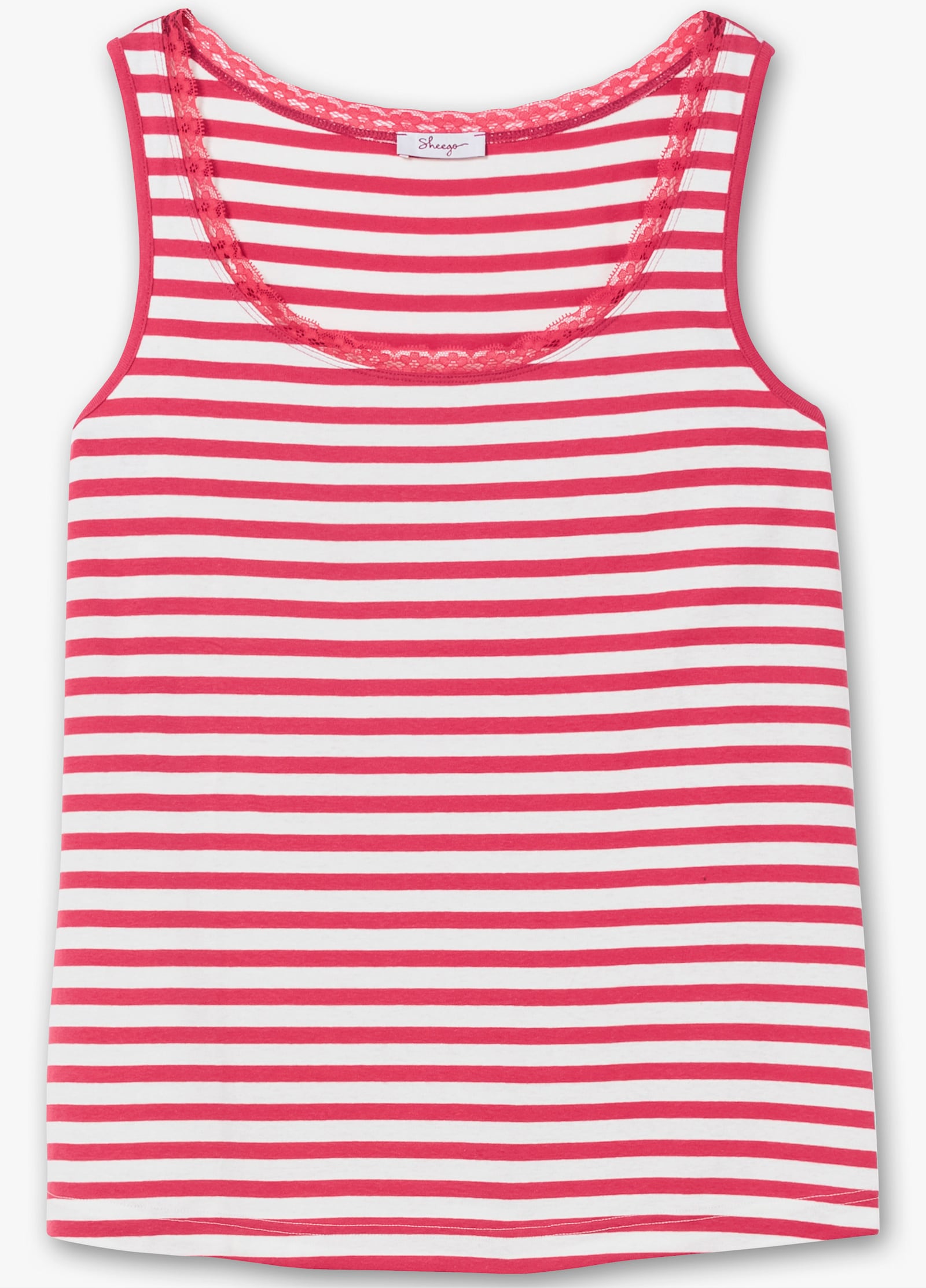 sheego Tanktop mit Ringeln und Spitzenkante. - sorbet pink-ecru