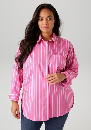 Aniston PLUS Hemdbluse - pink-weiß-hellblau