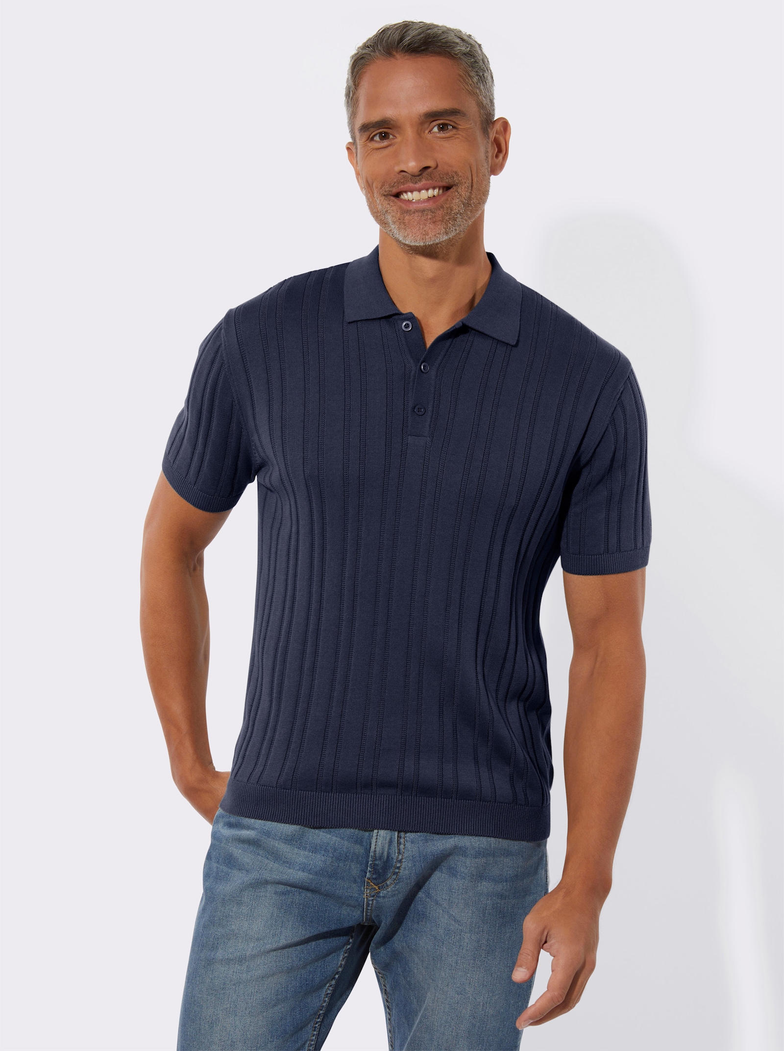 Svetr s krátkým rukávem s 3D strukturou - námořnická modrá