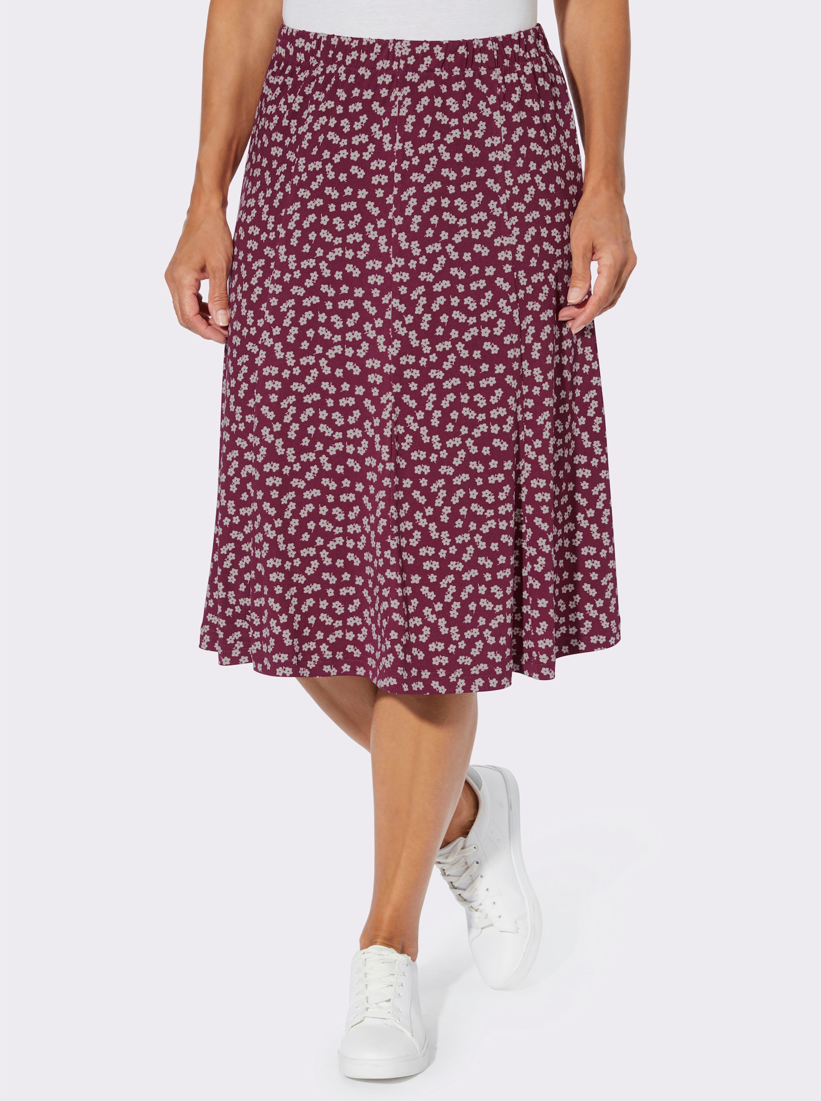 Jerseyrock mit Blümchen-Print - bordeaux-weiß-bedruckt