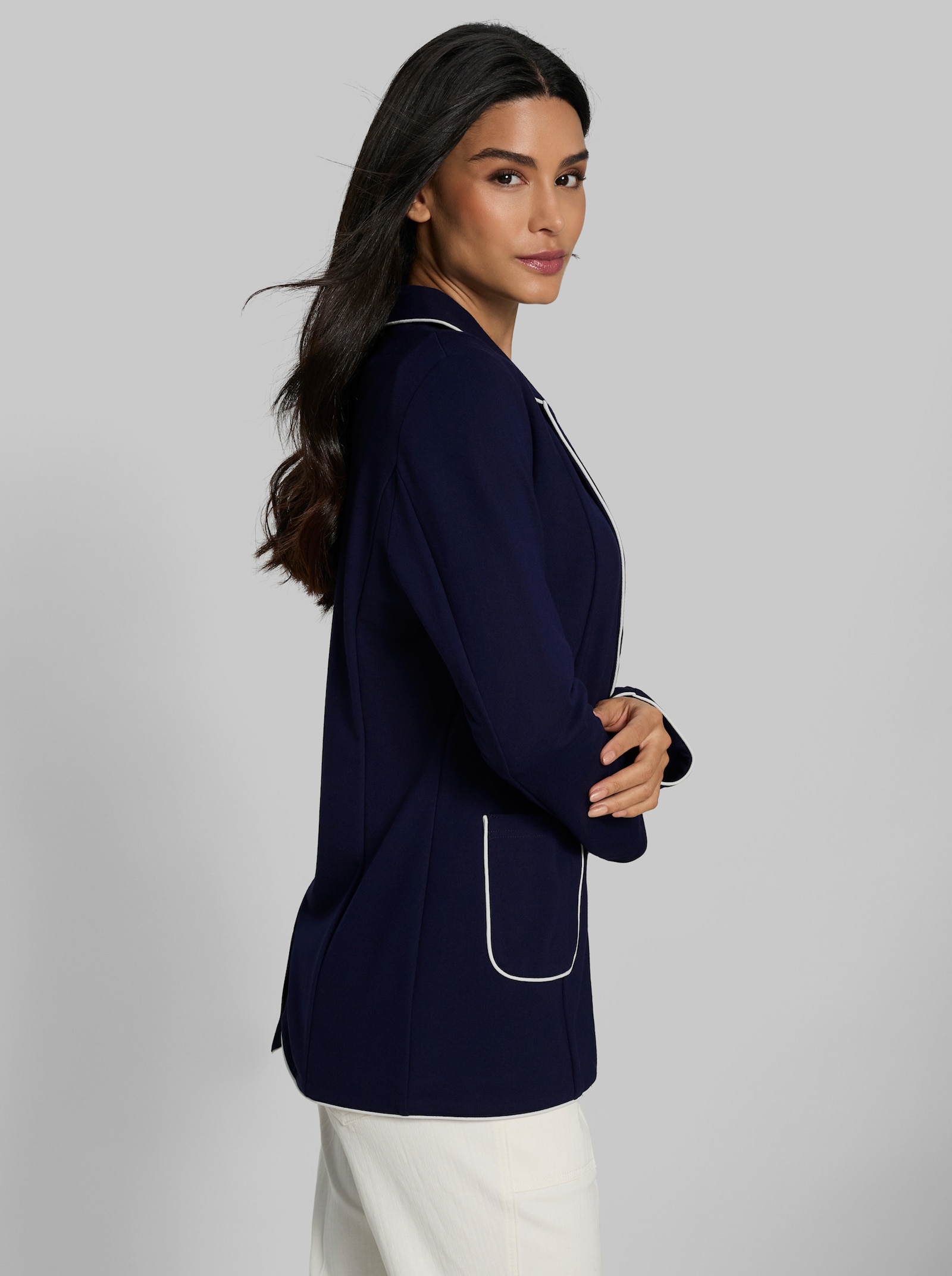 heine Jerseyblazer mit Kontrast-Paspeln - marine