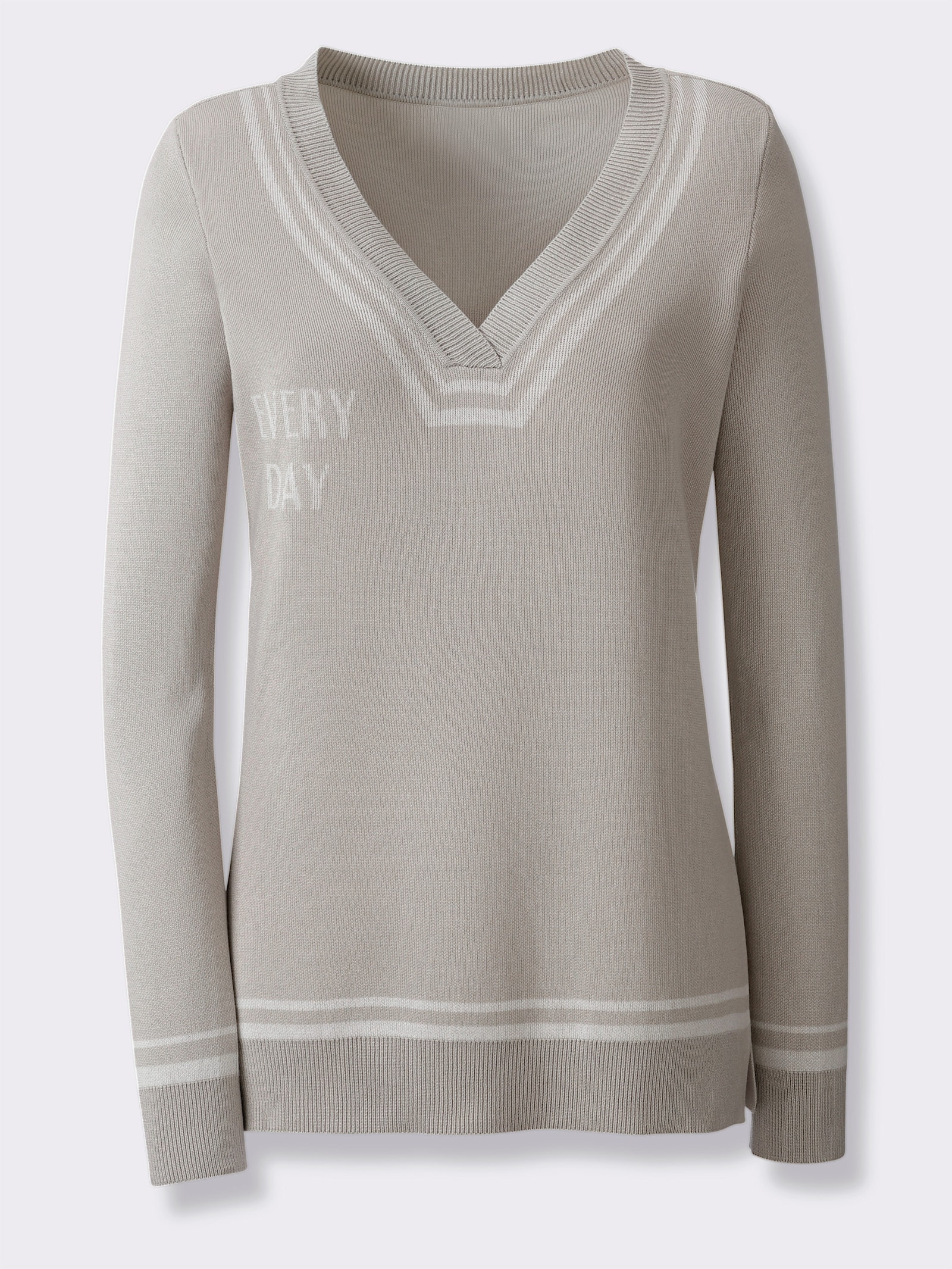 heine Pullover mit tiefem V-Ausschnitt - hellgrau-ecru