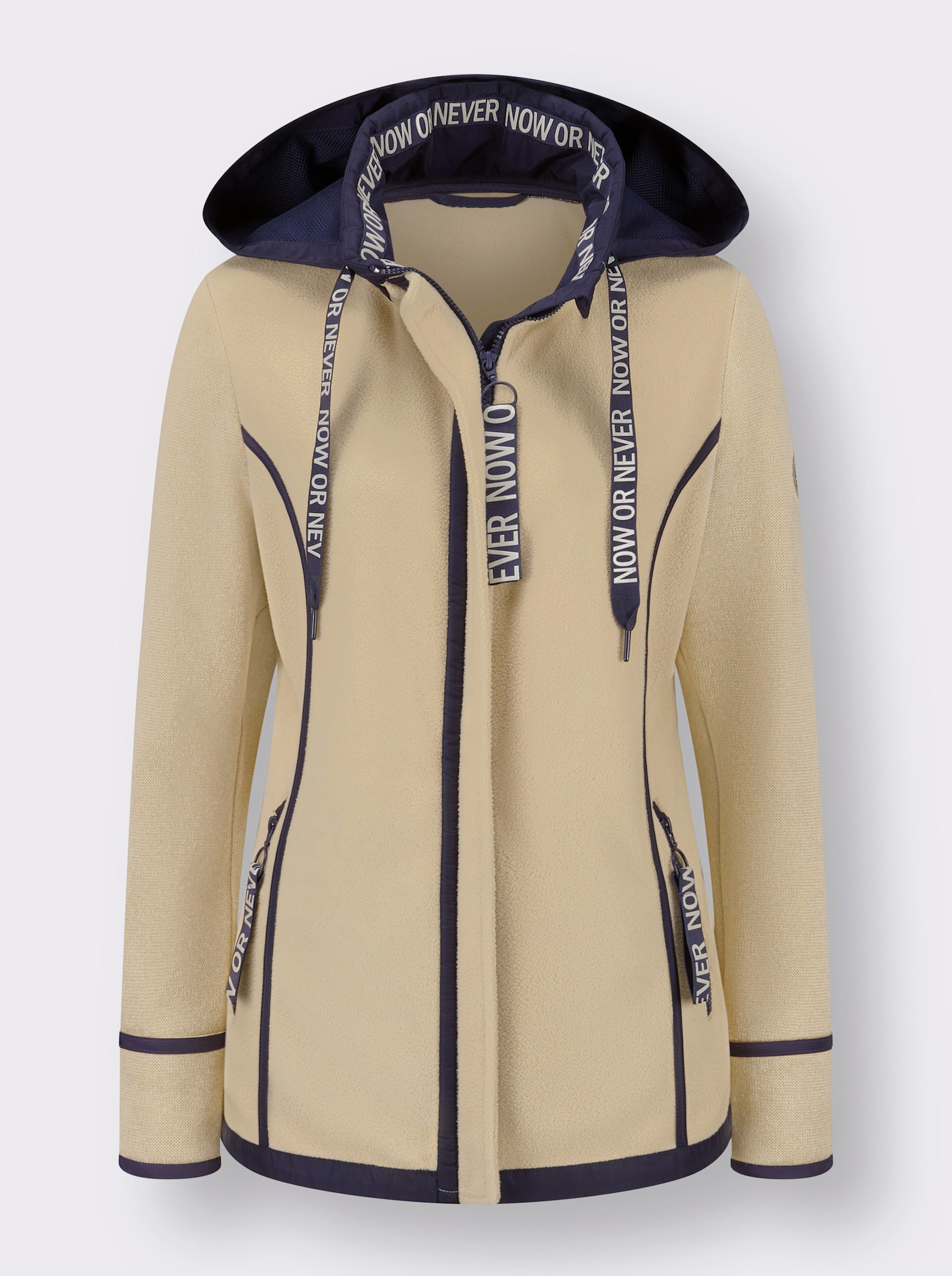 Fleecejacke mit Strickfleece-Ärmeln - sand-marine