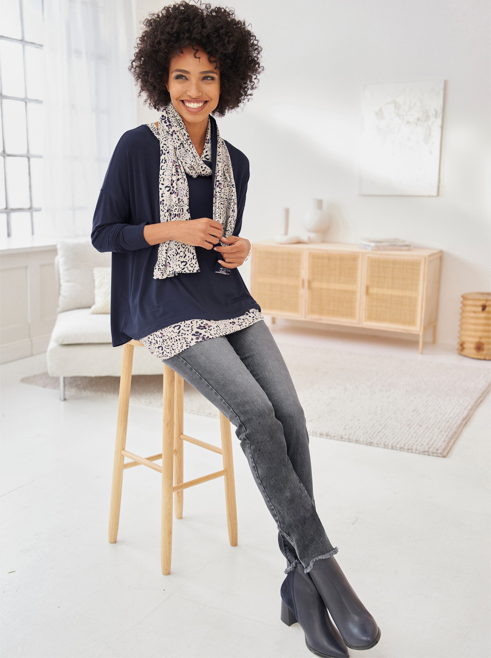 heine T-shirt à encolure ronde à la coupe ample - marine-vieux rose imprimé