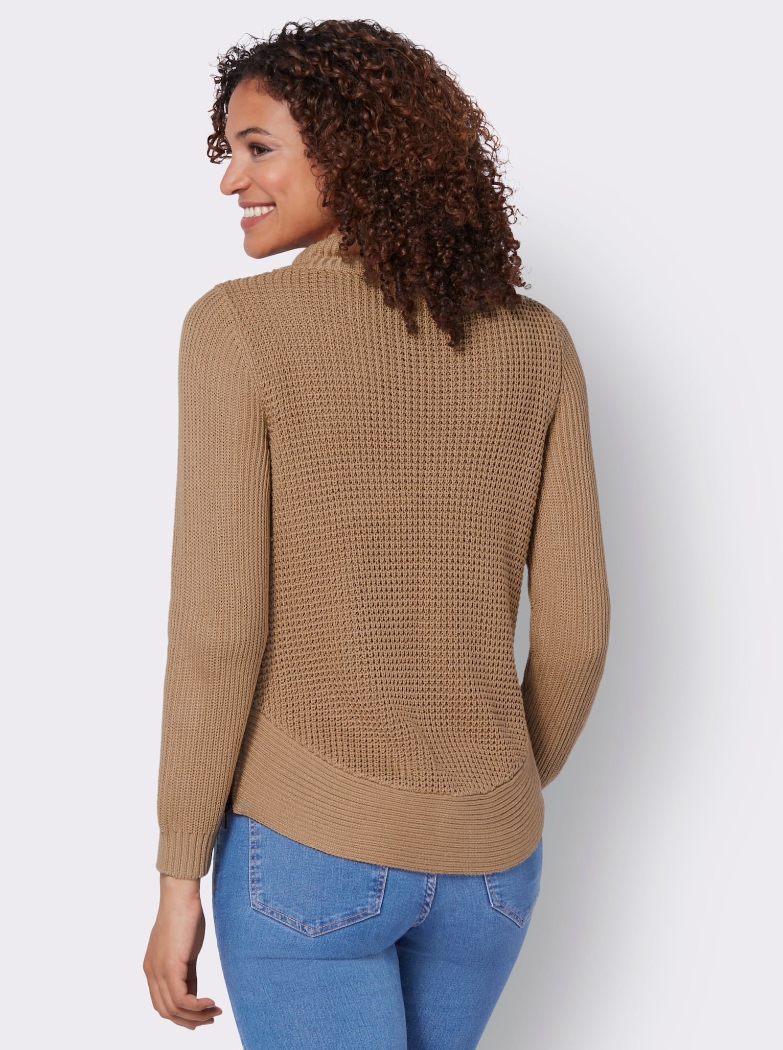 Strickpullover mit Kordelzug - camel