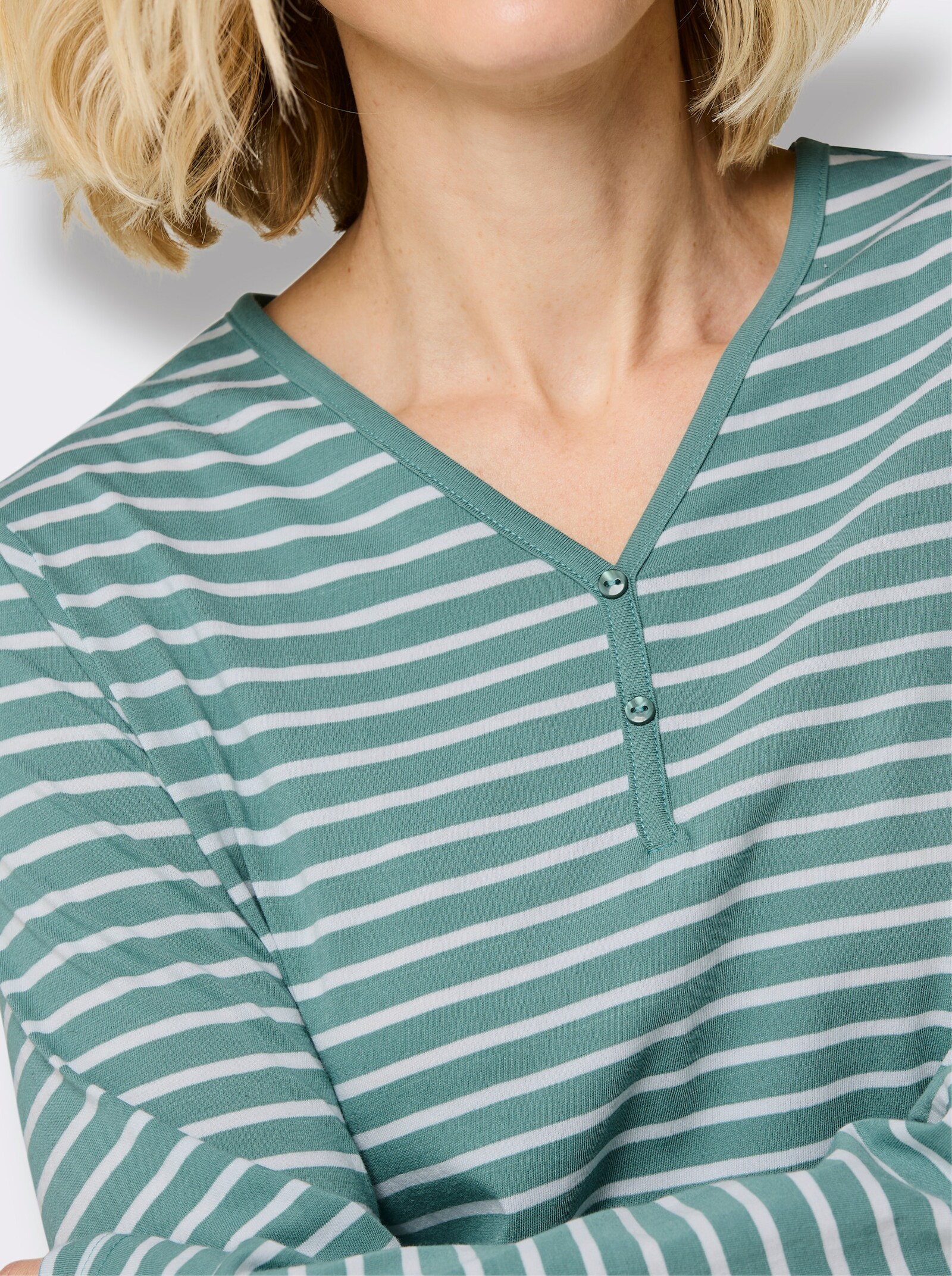 wäschepur Sleepshirt mit 2 Taschen - salbei-weiß-geringelt