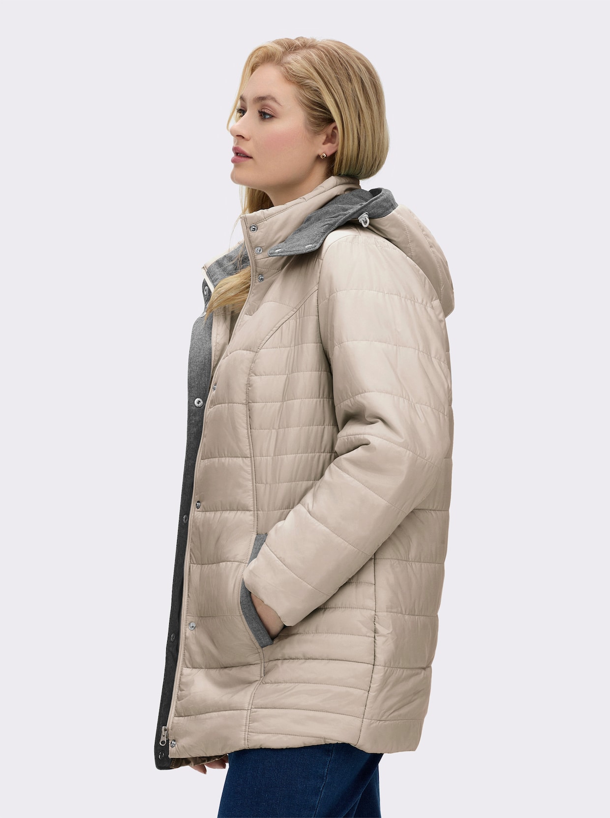 Steppjacke mit abnehmbarer Kapuze - sesam