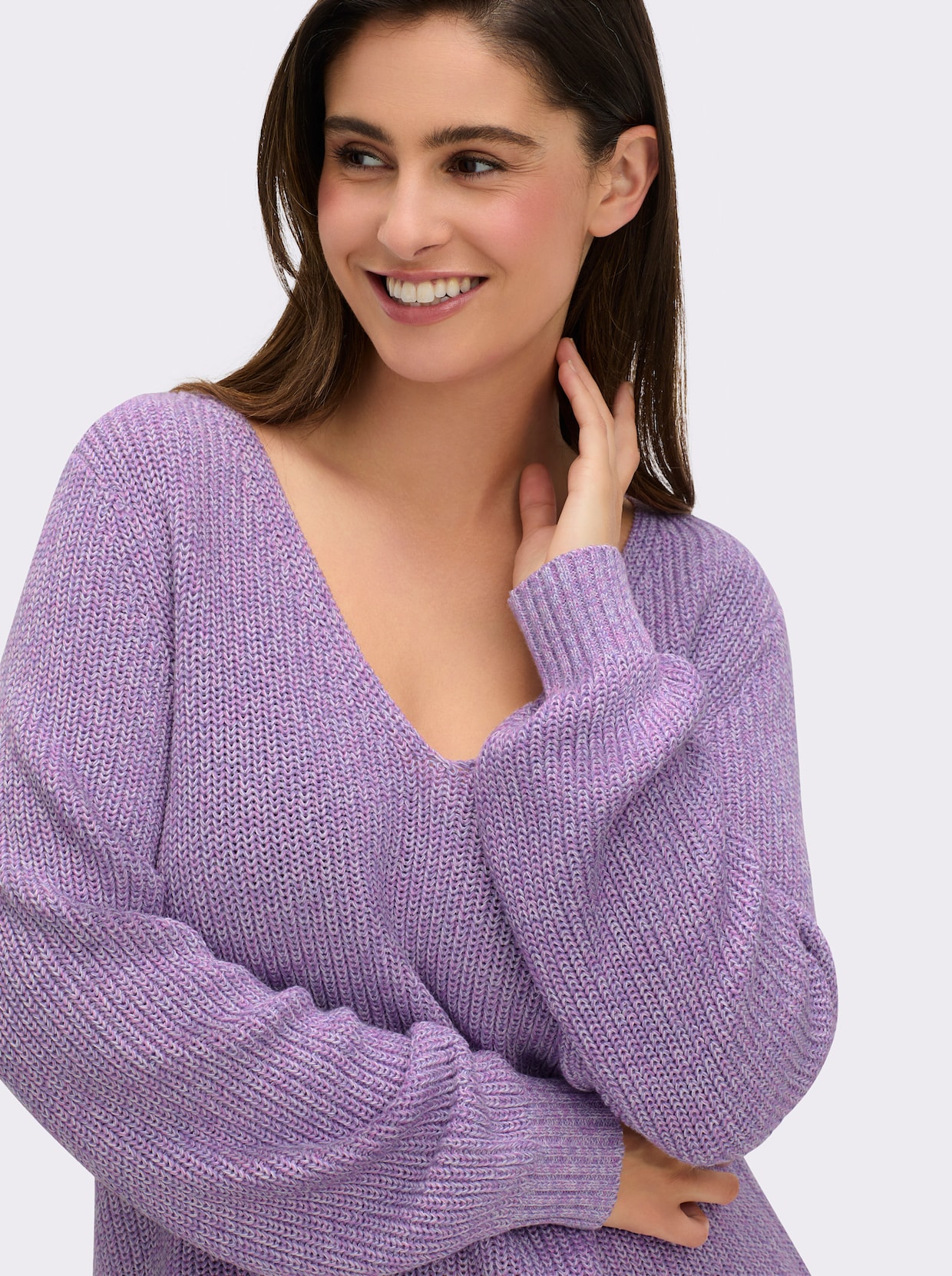 sheego Pullover met V-hals - lavendel gemêleerd